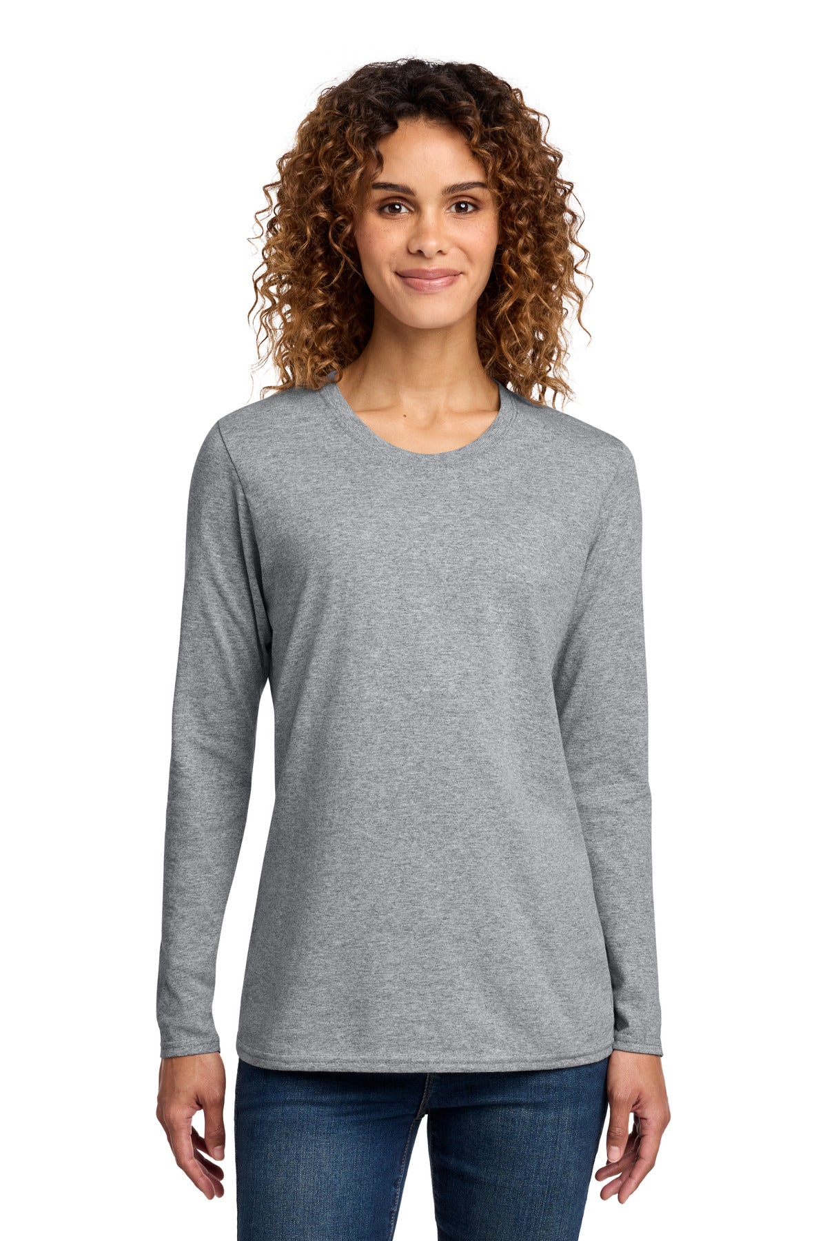 Port & Co Women's Long Sleeve Core Cotton Tee. LPC54LS in Athletic Heather