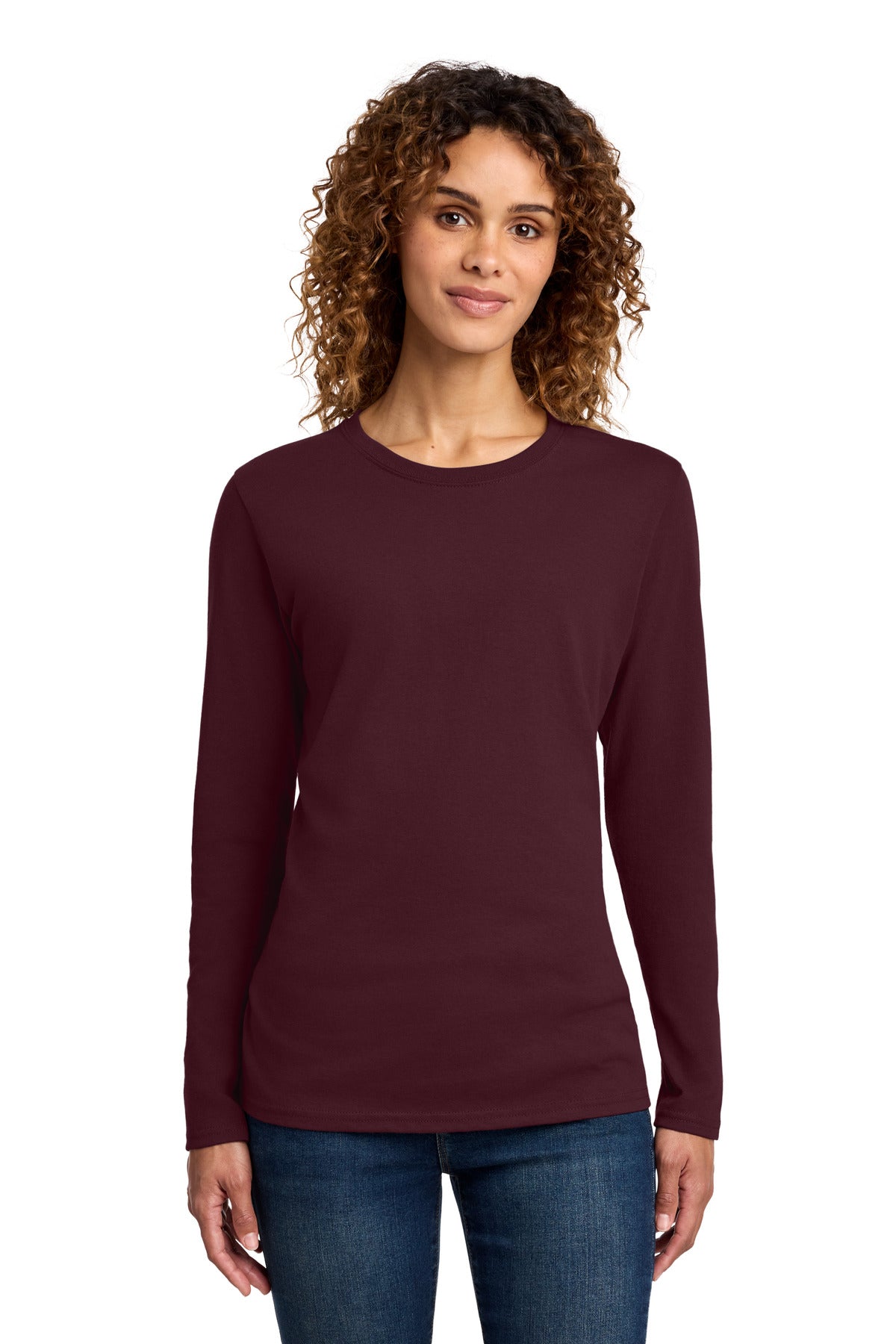 Port & Co Women's Long Sleeve Core Cotton Tee. LPC54LS in Athletic Maroon