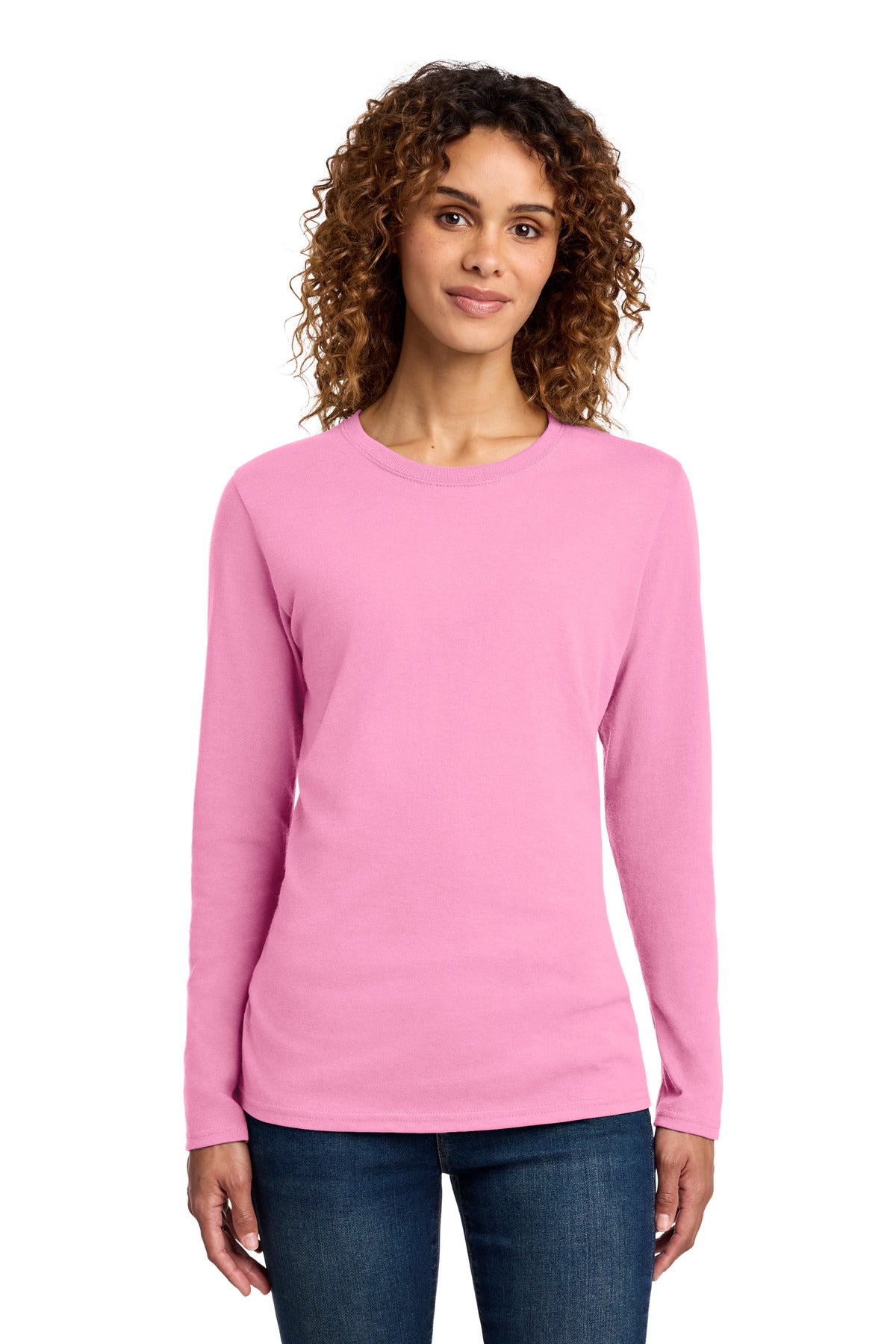 Port & Co Women's Long Sleeve Core Cotton Tee. LPC54LS in Candy Pink