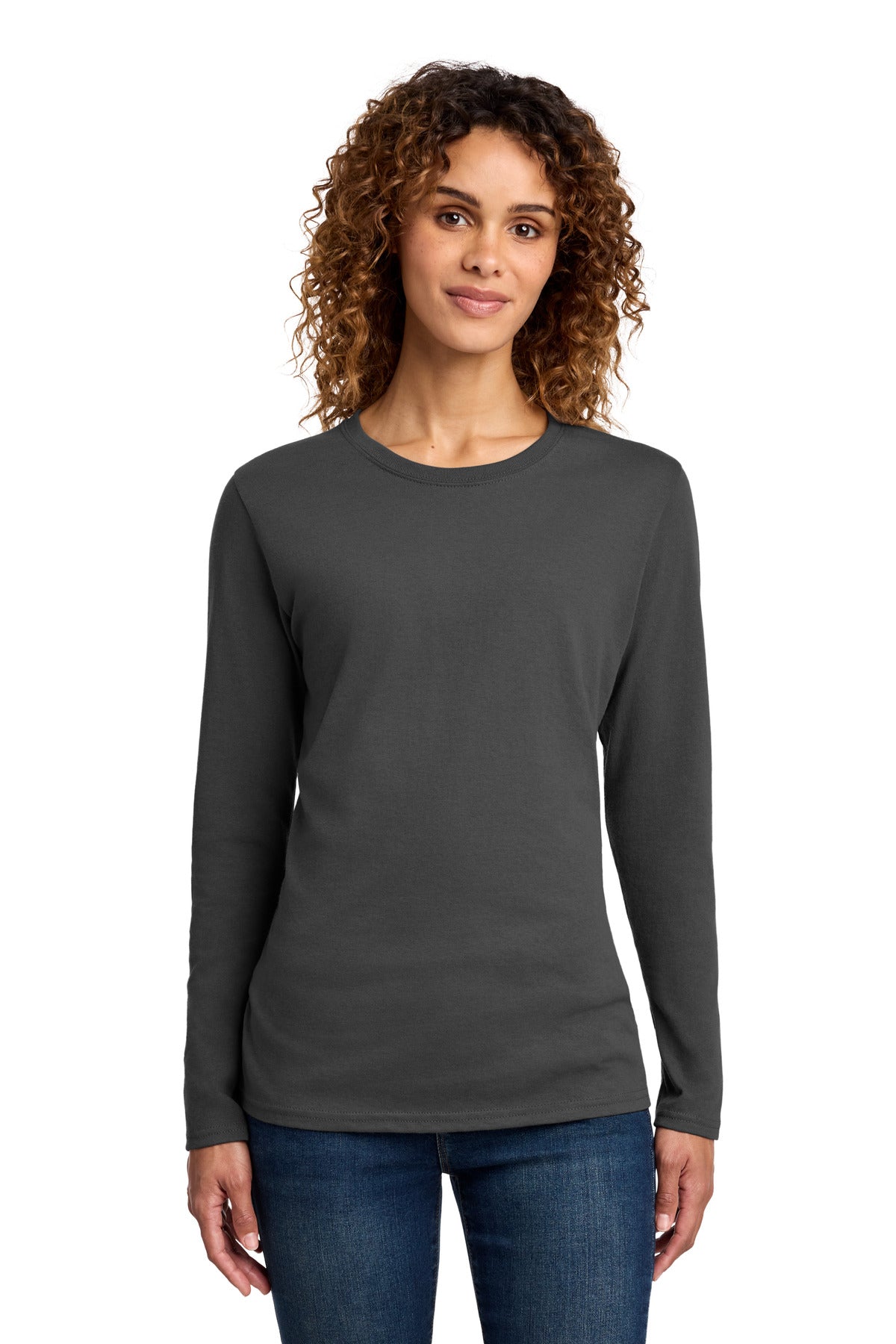 Port & Co Women's Long Sleeve Core Cotton Tee. LPC54LS in Charcoal