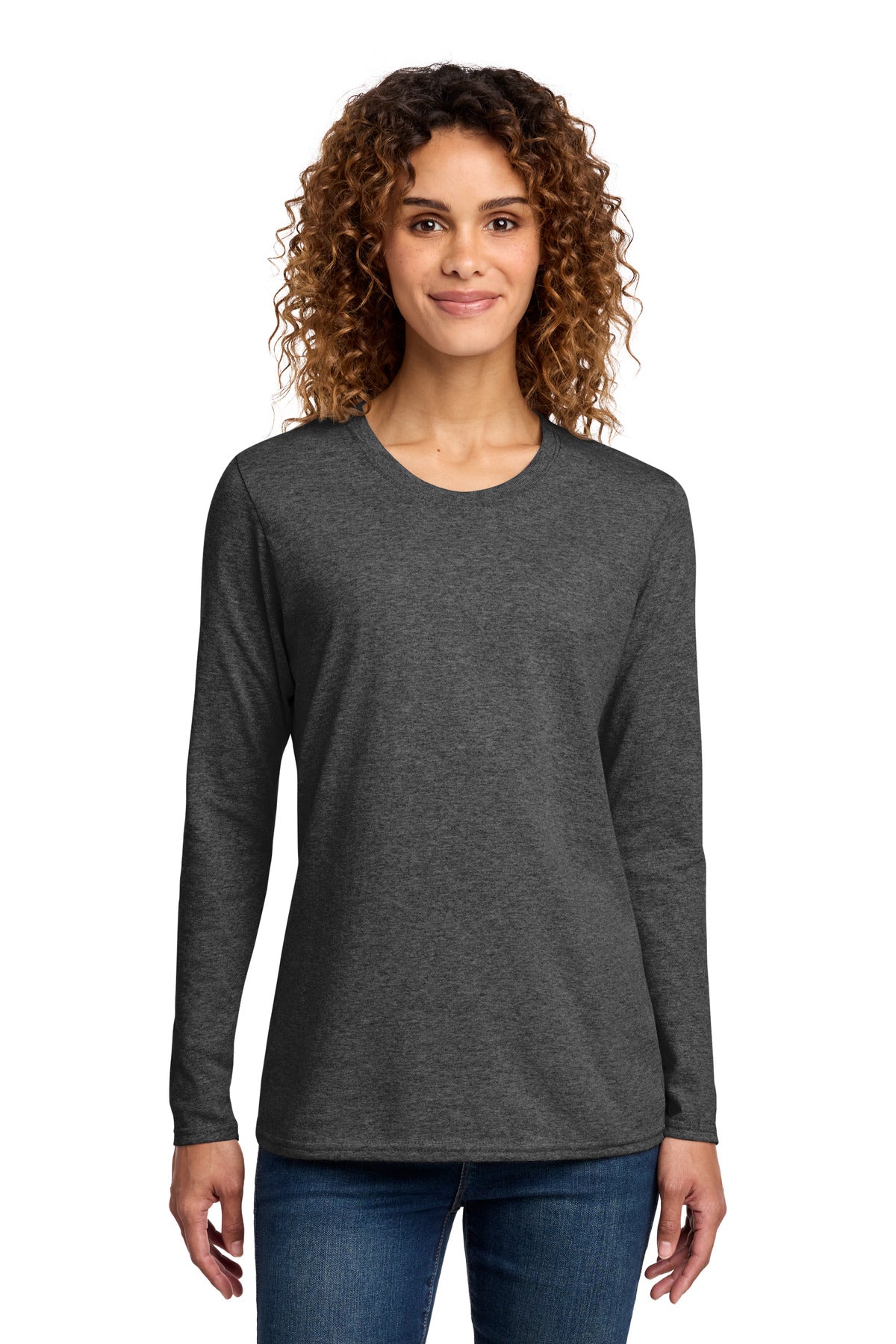Port & Co Women's Long Sleeve Core Cotton Tee. LPC54LS in Dark Heather Grey