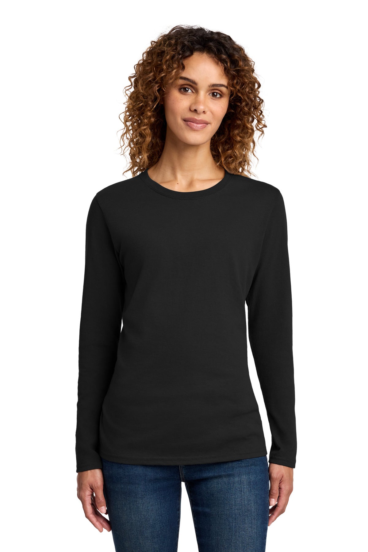 Port & Co Women's Long Sleeve Core Cotton Tee. LPC54LS in Jet Black