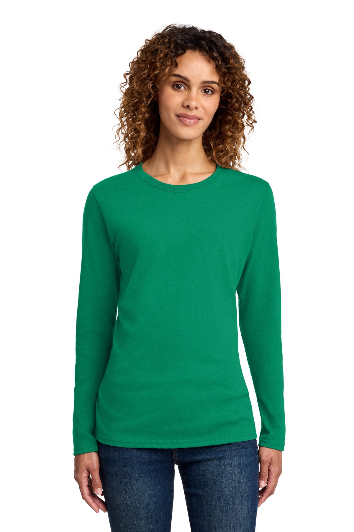 Port & Co Women's Long Sleeve Core Cotton Tee. LPC54LS in Kelly