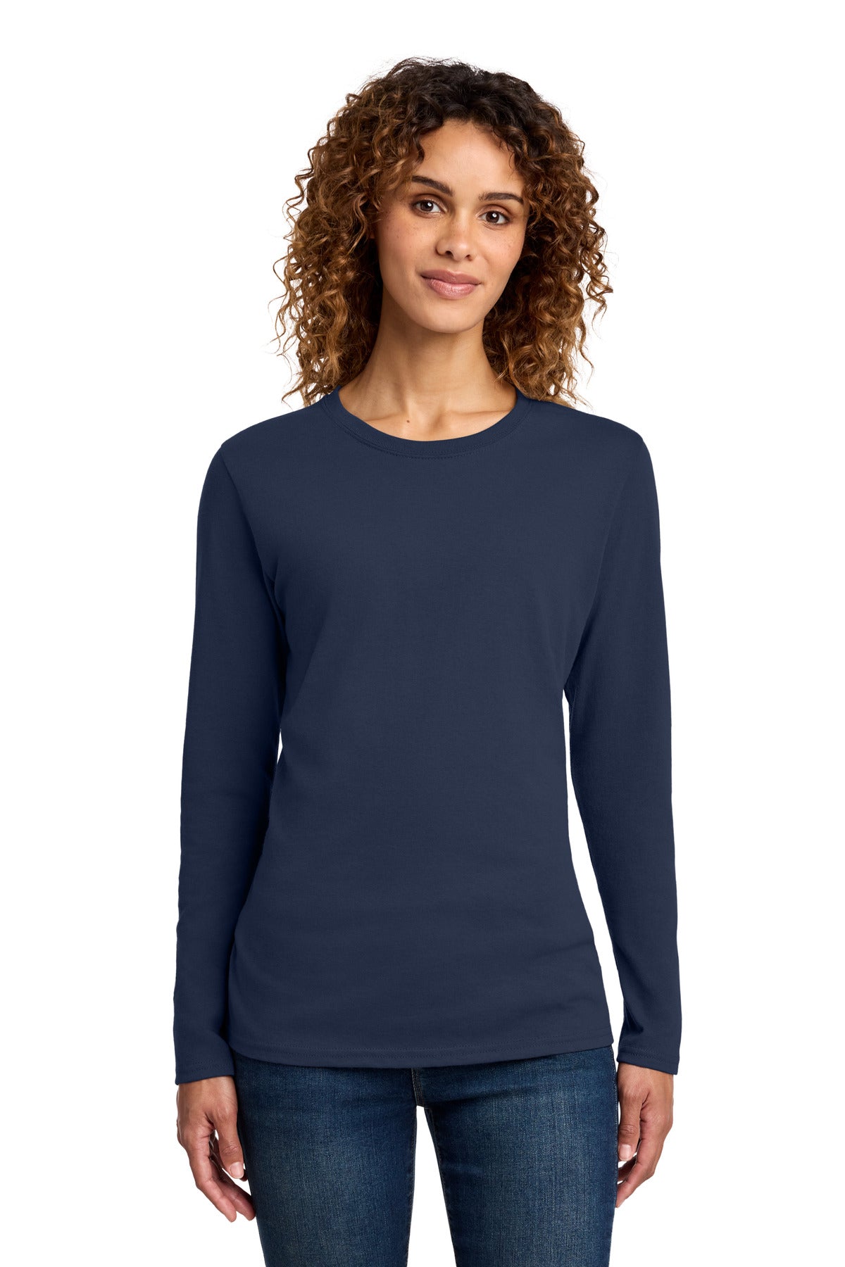 Port & Co Women's Long Sleeve Core Cotton Tee. LPC54LS in Navy