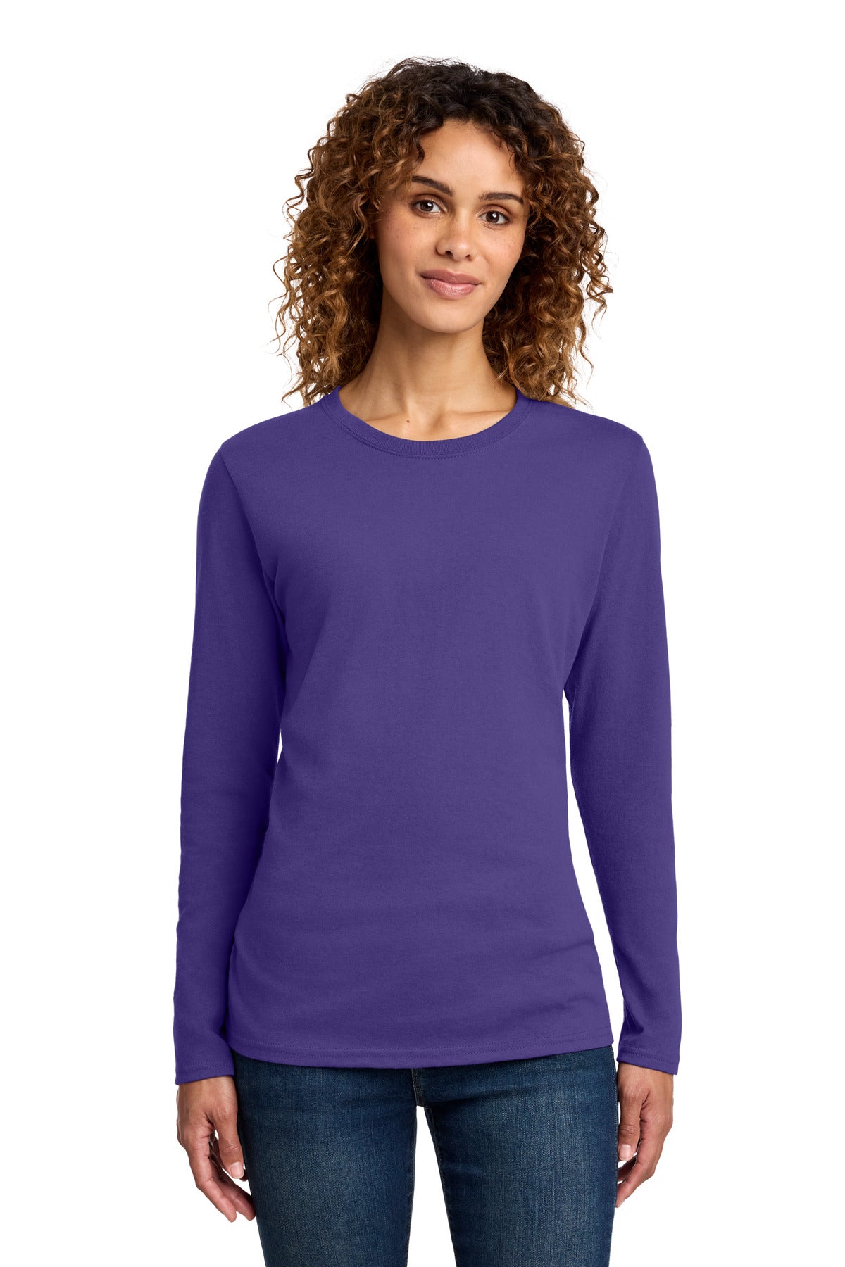 Port & Co Women's Long Sleeve Core Cotton Tee. LPC54LS in Purple