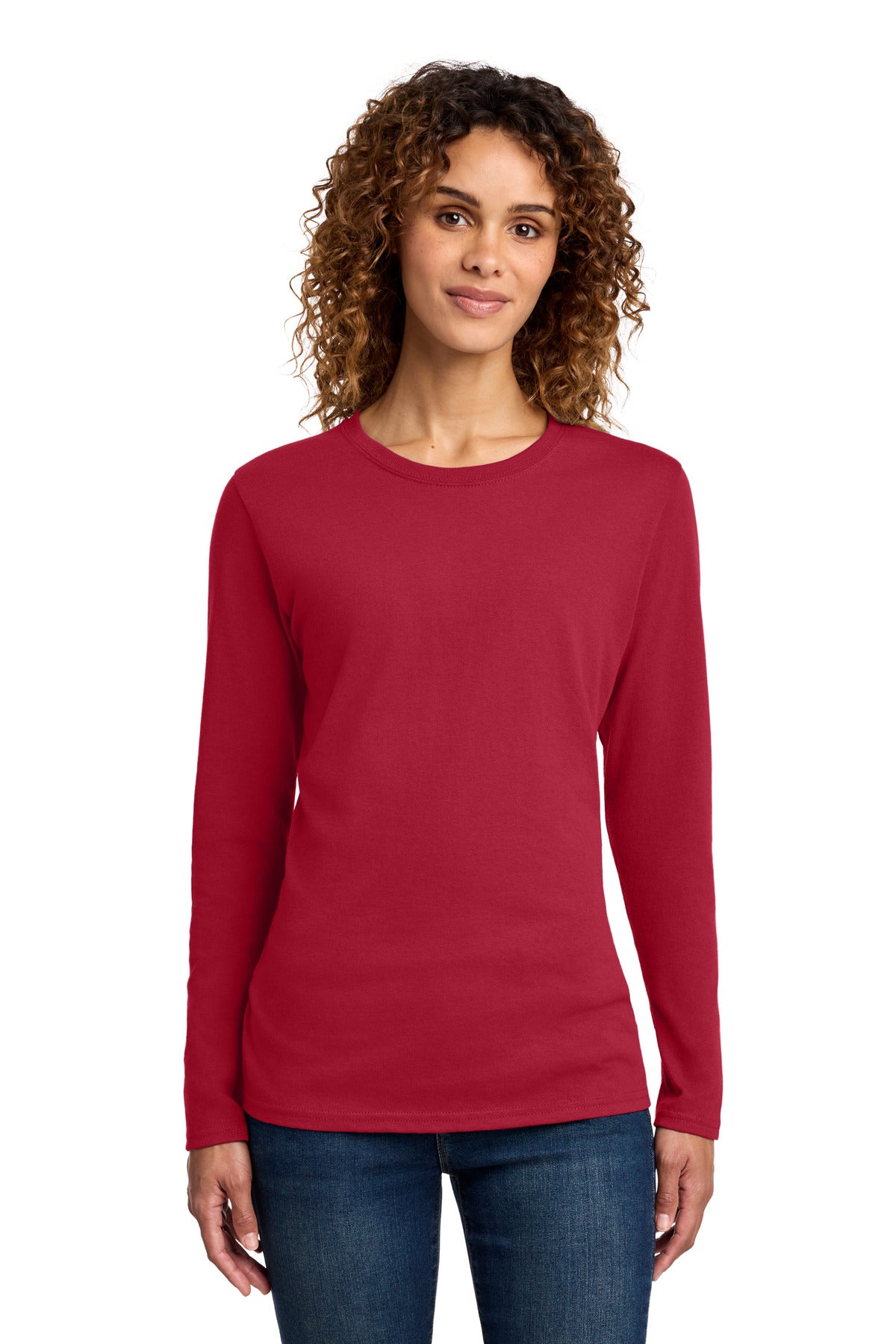 Port & Co Women's Long Sleeve Core Cotton Tee. LPC54LS in Red