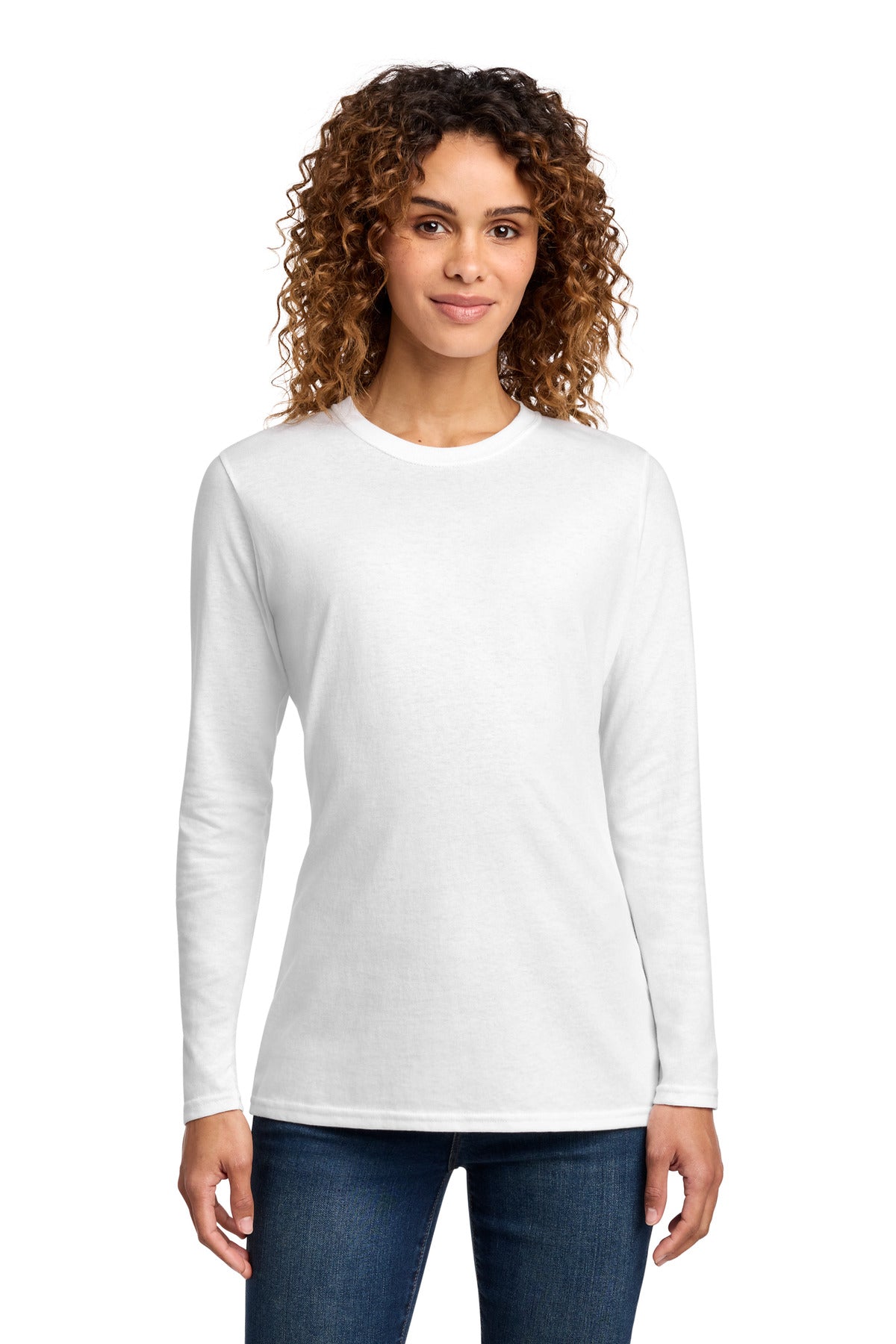 Port & Co Women's Long Sleeve Core Cotton Tee. LPC54LS in White