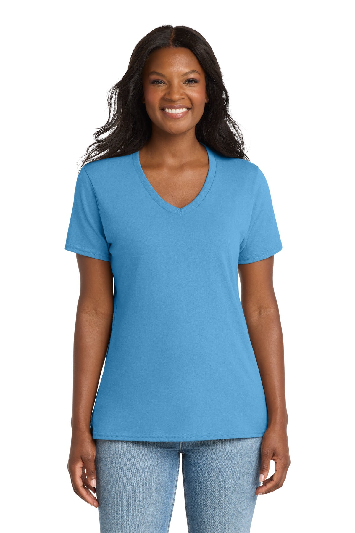 Port & Co Women's Core Cotton V-Neck Tee. LPC54V in Aquatic Blue