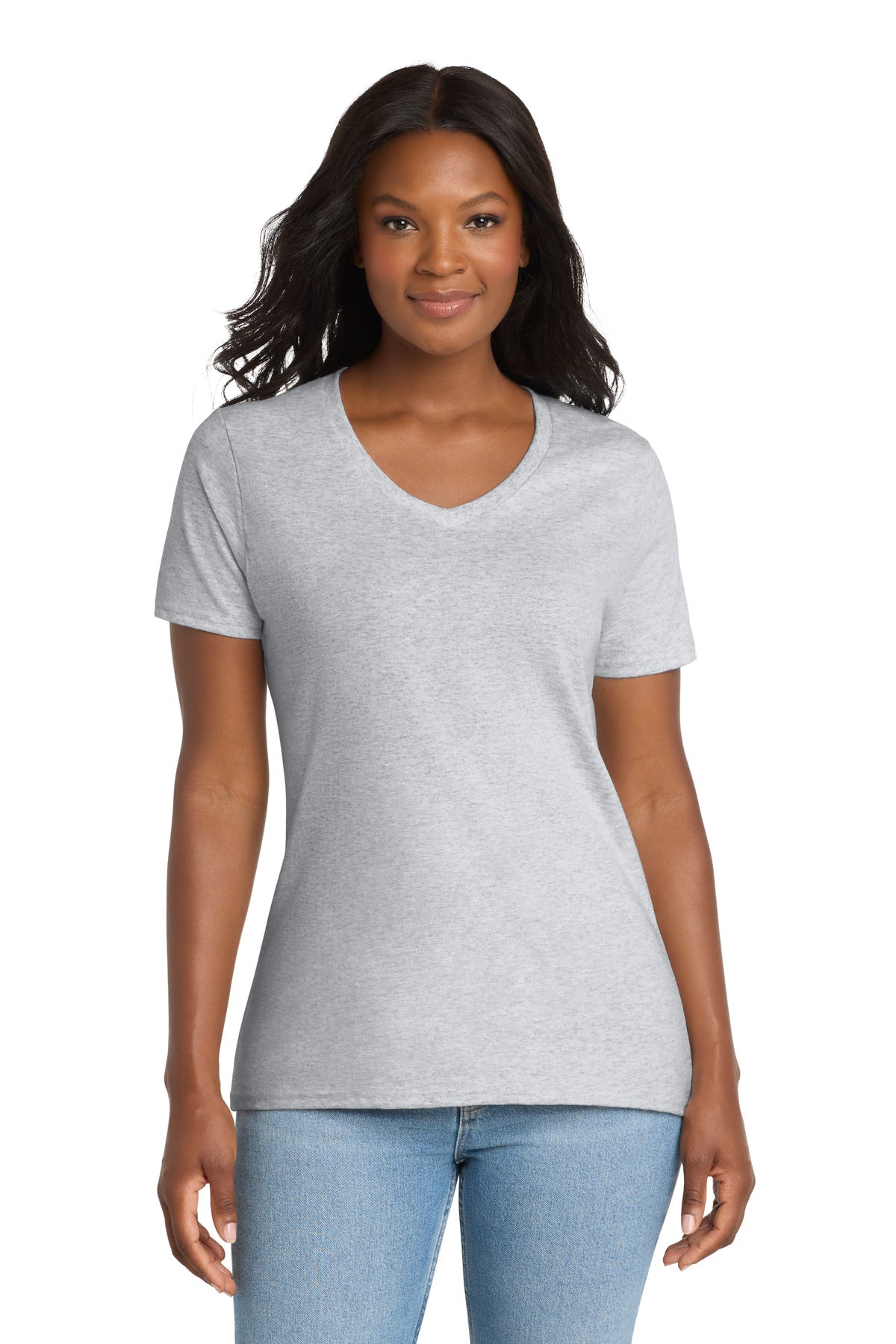 Port & Co Women's Core Cotton V-Neck Tee. LPC54V in Ash
