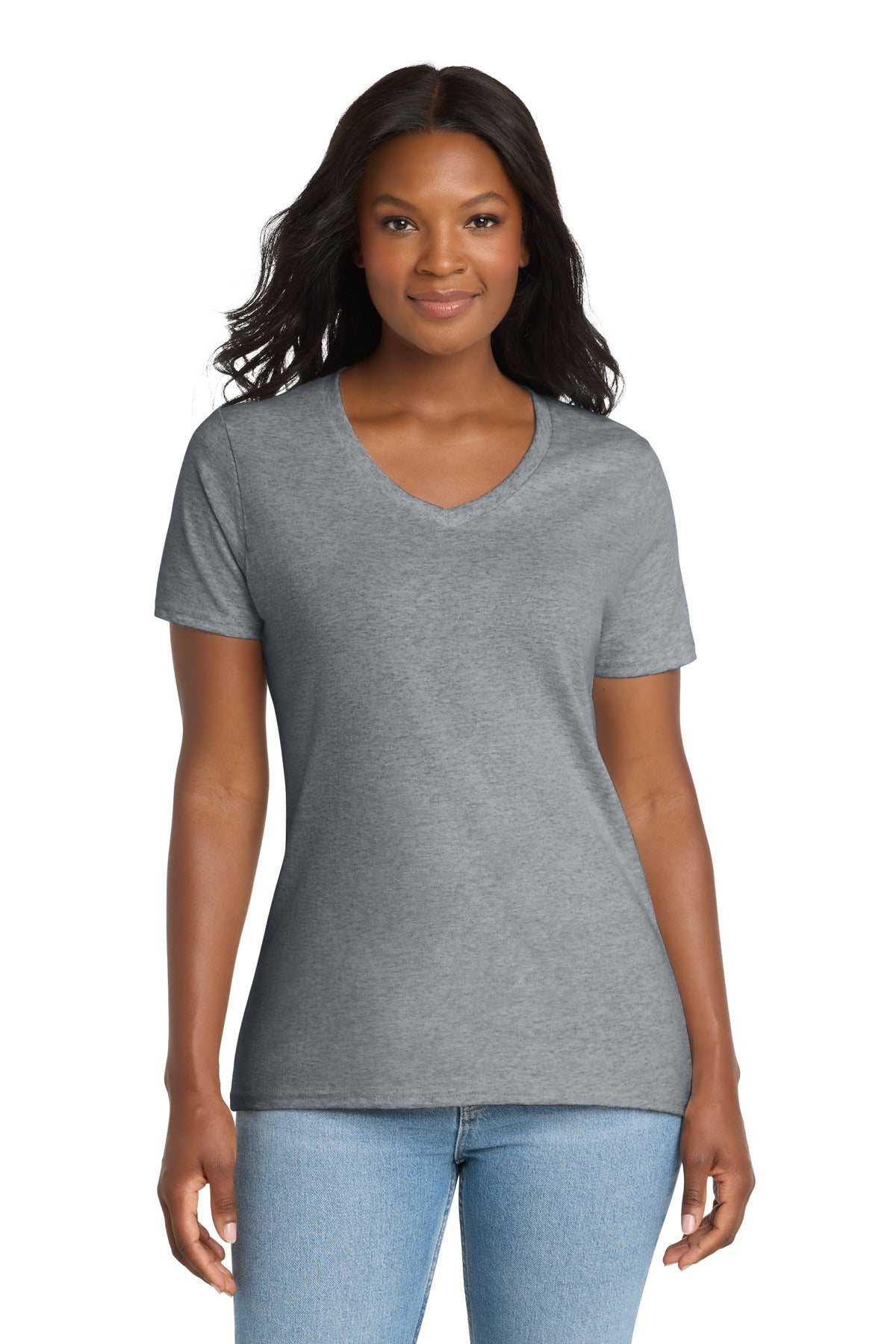 Port & Co Women's Core Cotton V-Neck Tee. LPC54V in Athletic Heather