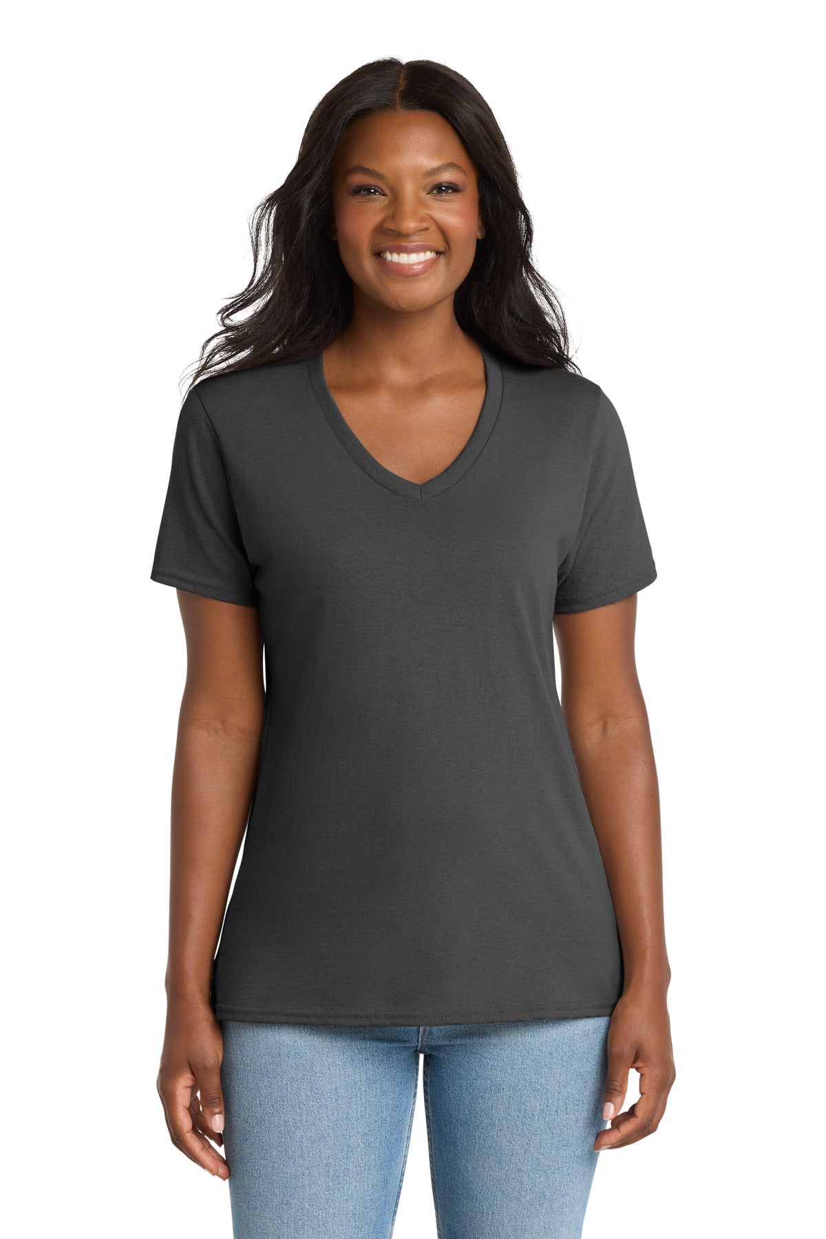 Port & Co Women's Core Cotton V-Neck Tee. LPC54V in Charcoal
