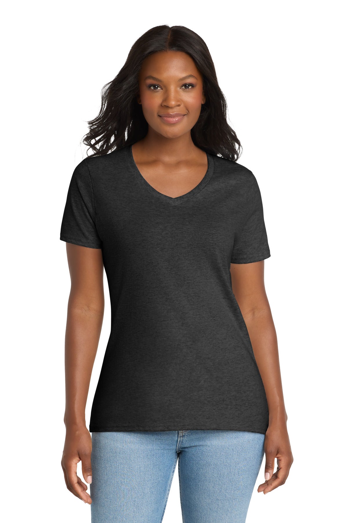 Port & Co Women's Core Cotton V-Neck Tee. LPC54V in Dark Heather Grey