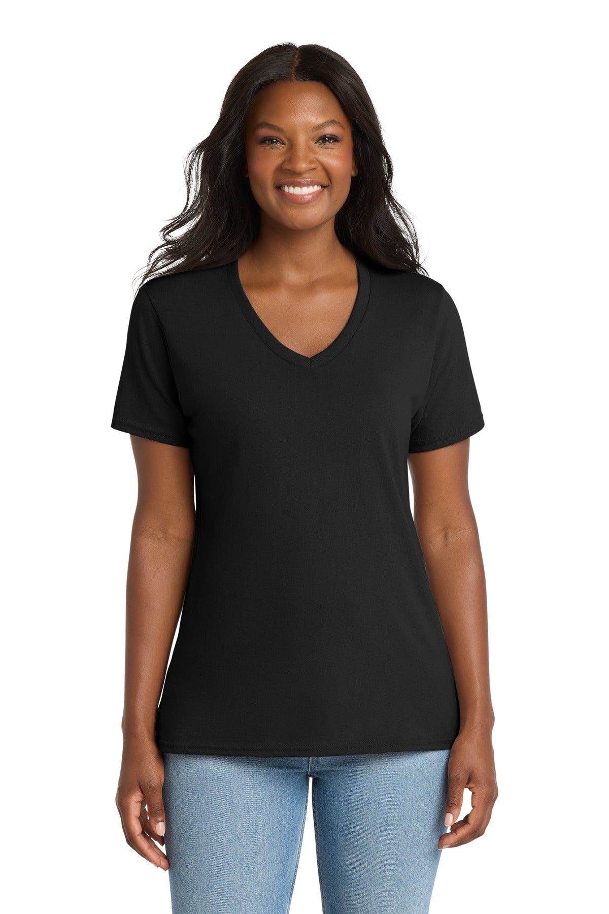Port & Co Women's Core Cotton V-Neck Tee. LPC54V in Jet Black