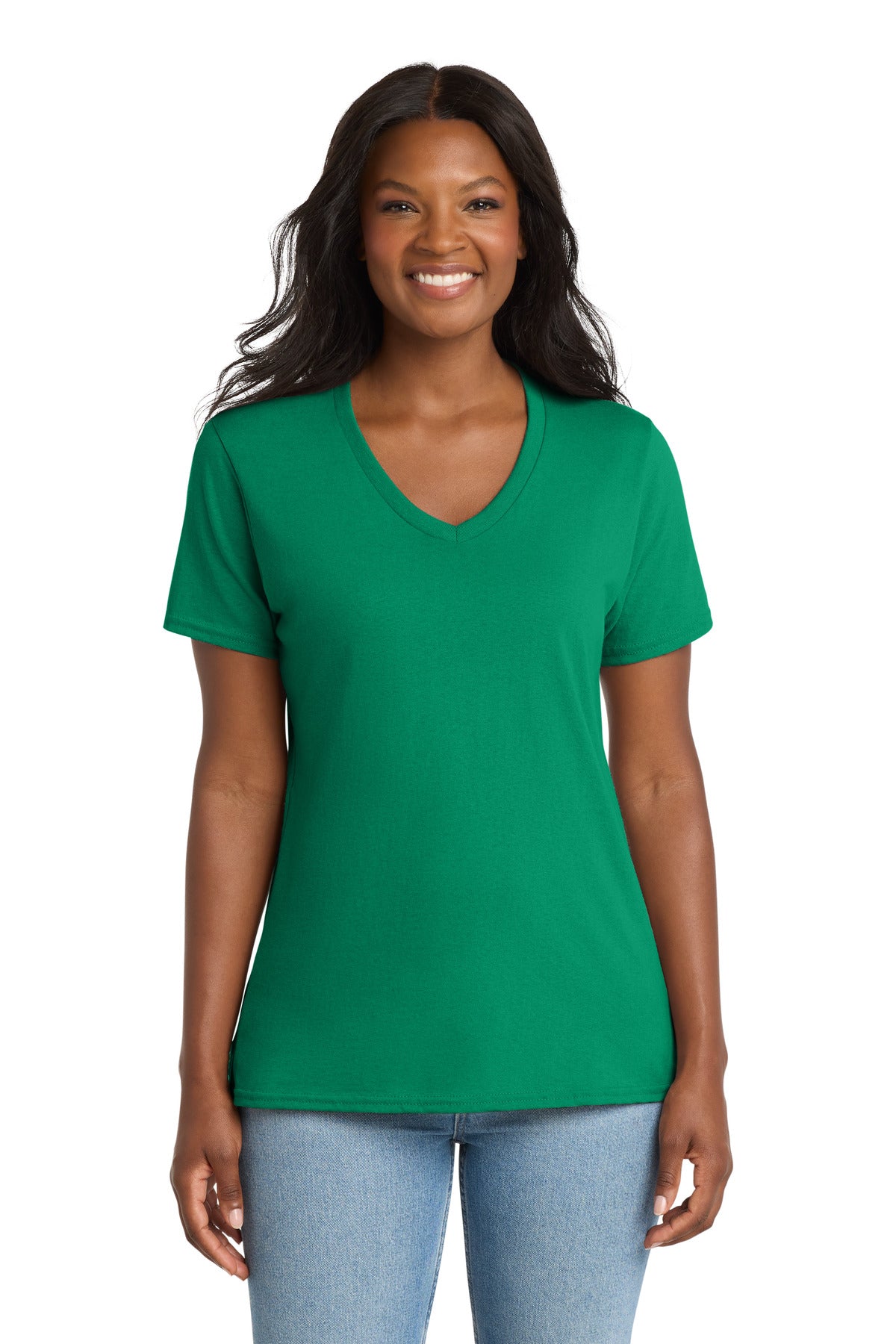 Port & Co Women's Core Cotton V-Neck Tee. LPC54V in Kelly