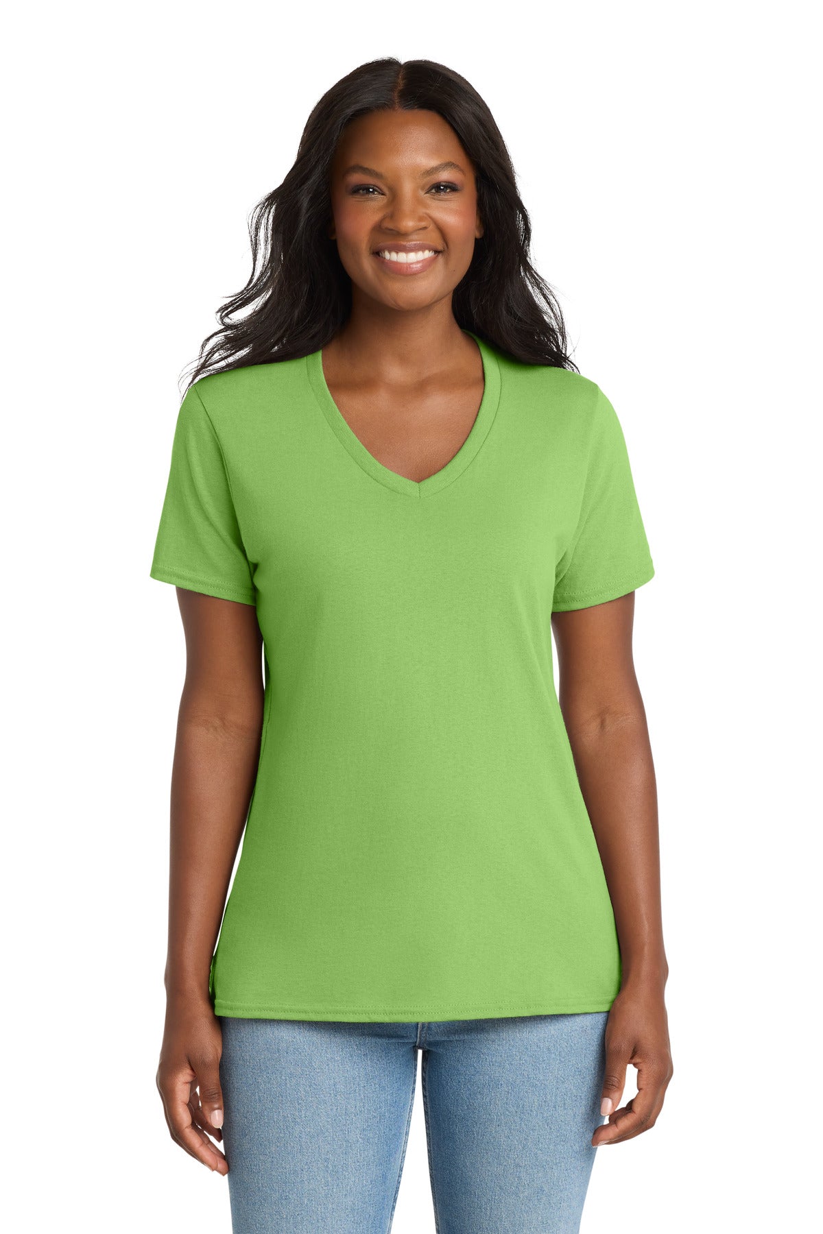 Port & Co Women's Core Cotton V-Neck Tee. LPC54V in Lime