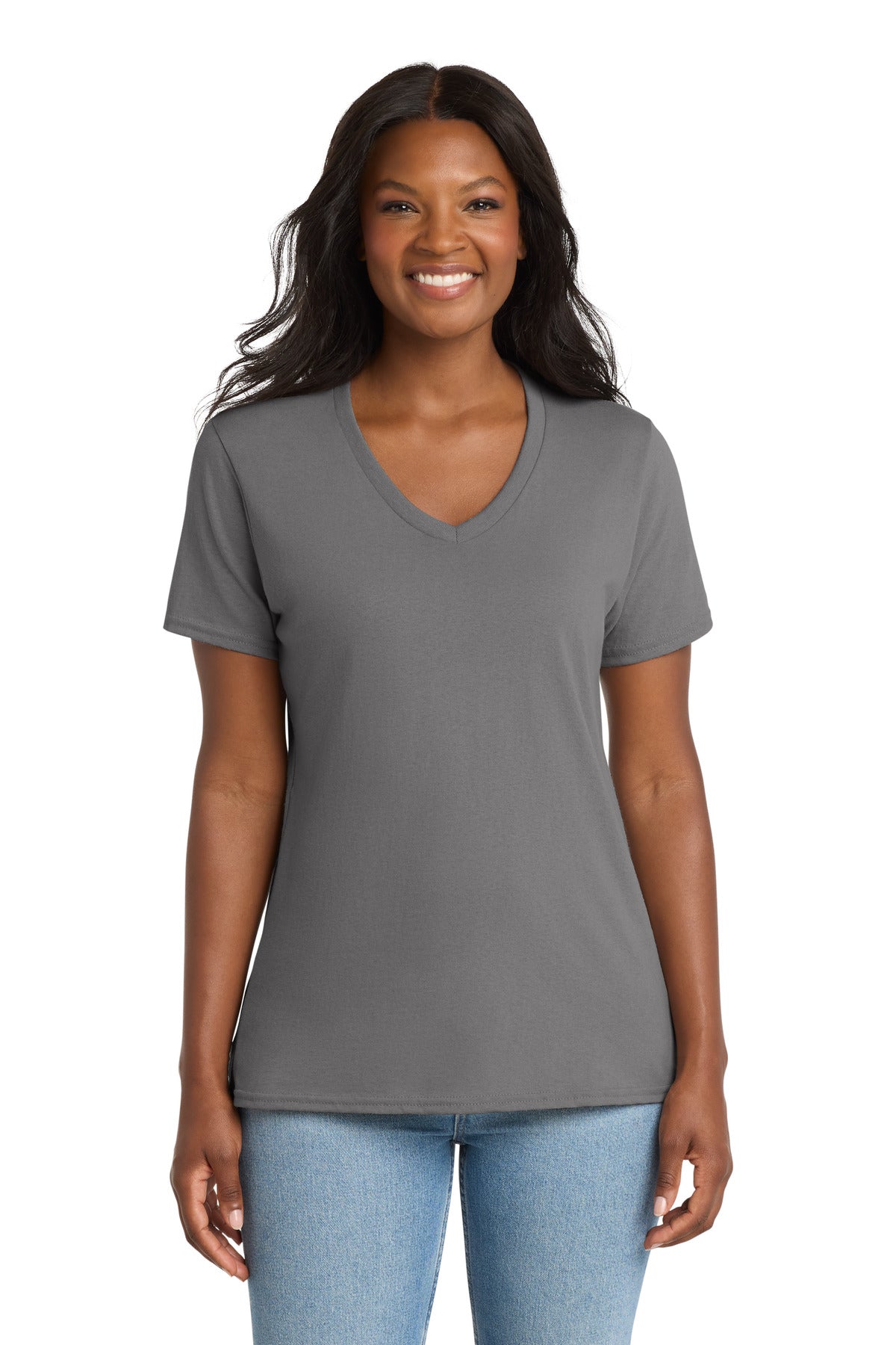 Port & Co Women's Core Cotton V-Neck Tee. LPC54V in Medium Grey
