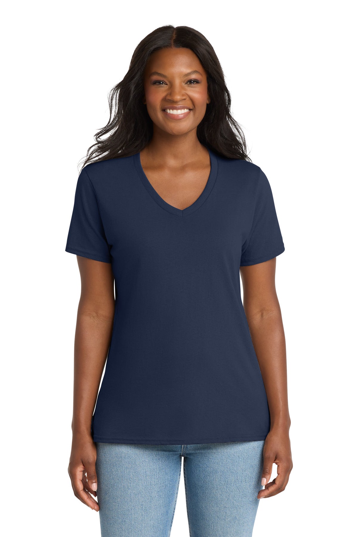 Port & Co Women's Core Cotton V-Neck Tee. LPC54V in Navy