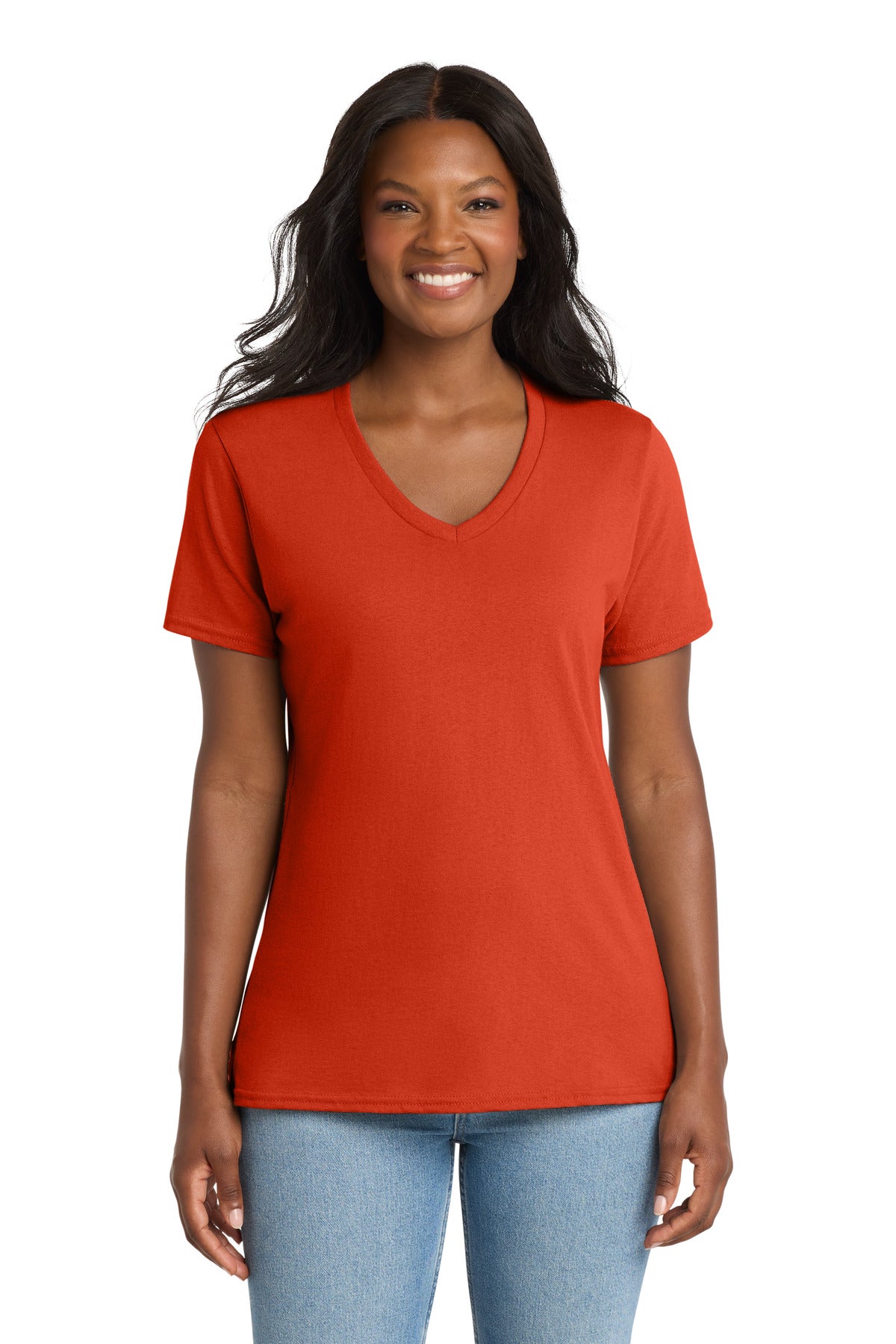 Port & Co Women's Core Cotton V-Neck Tee. LPC54V in Orange