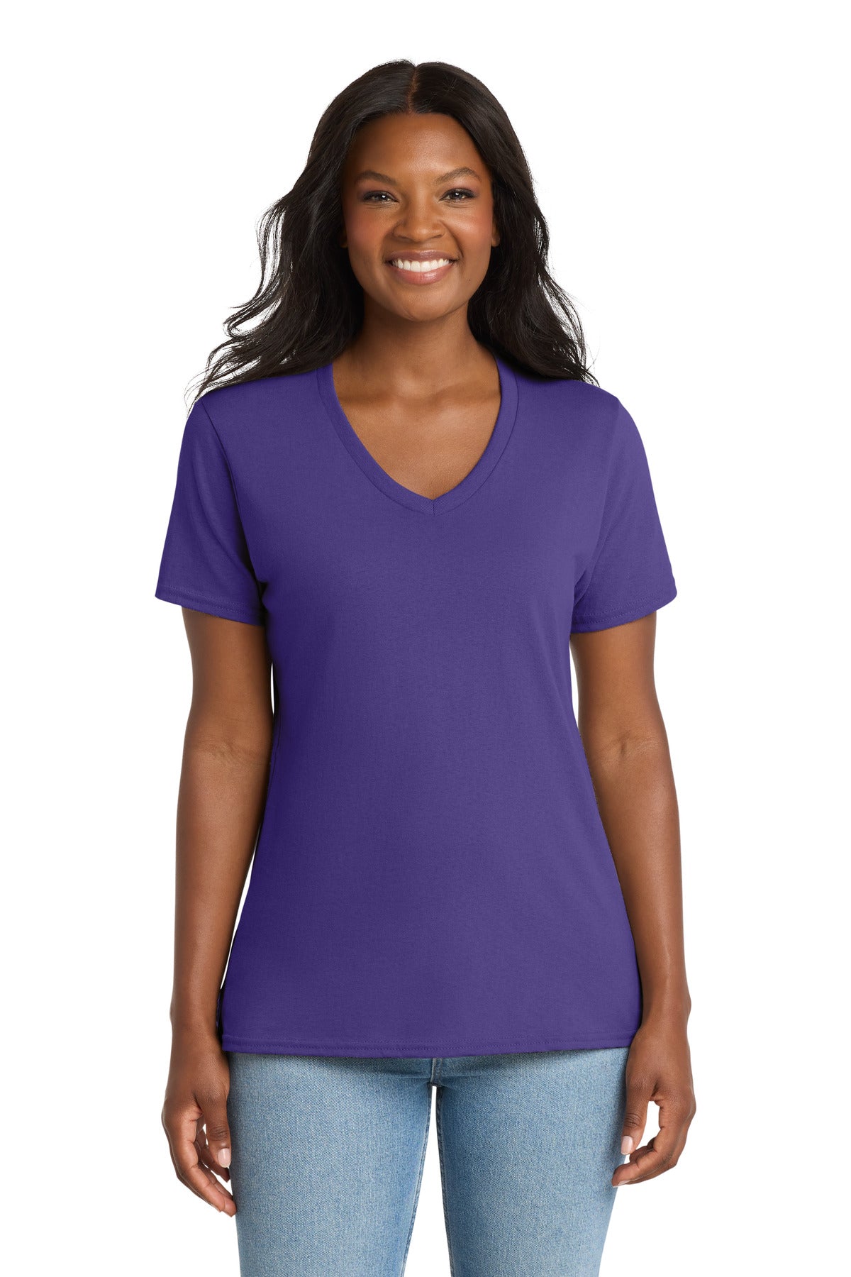 Port & Co Women's Core Cotton V-Neck Tee. LPC54V in Purple