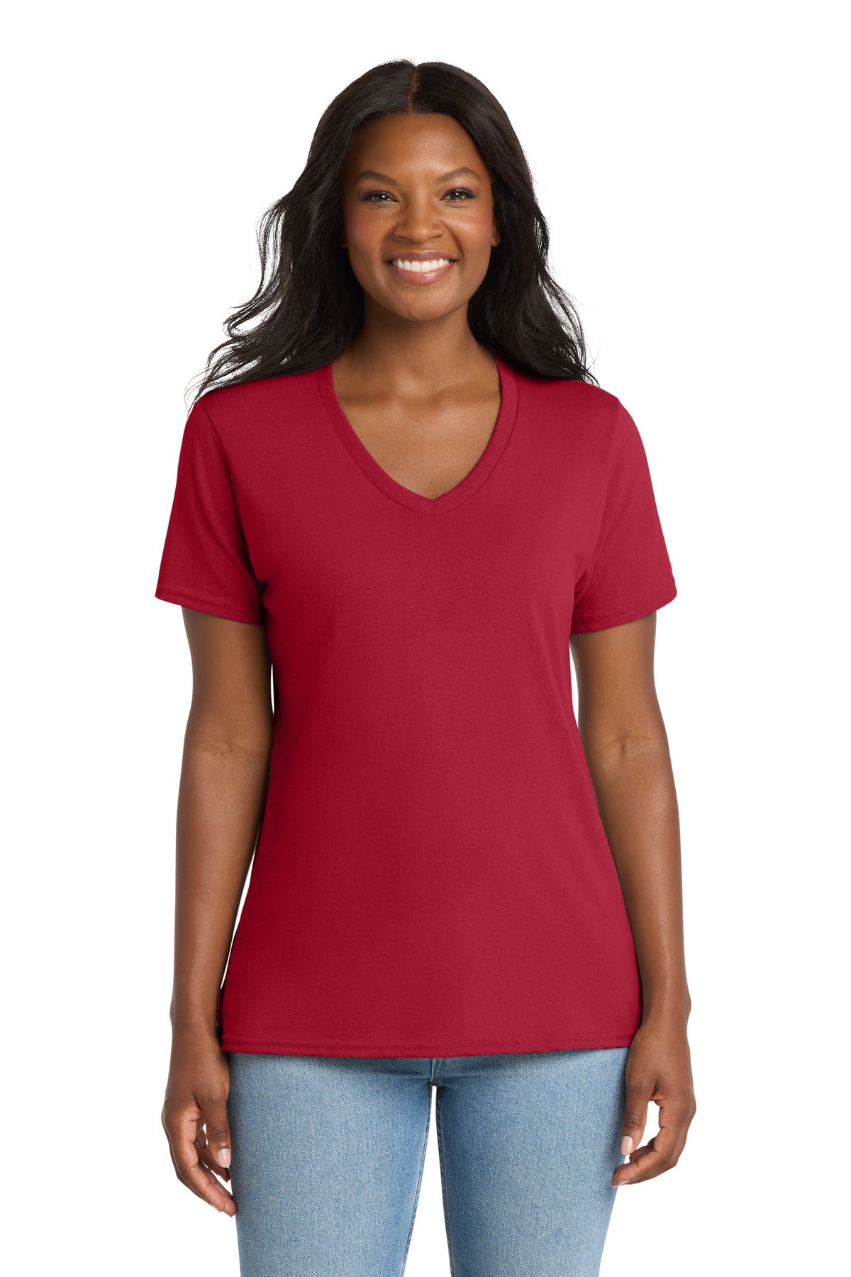 Port & Co Women's Core Cotton V-Neck Tee. LPC54V in Red