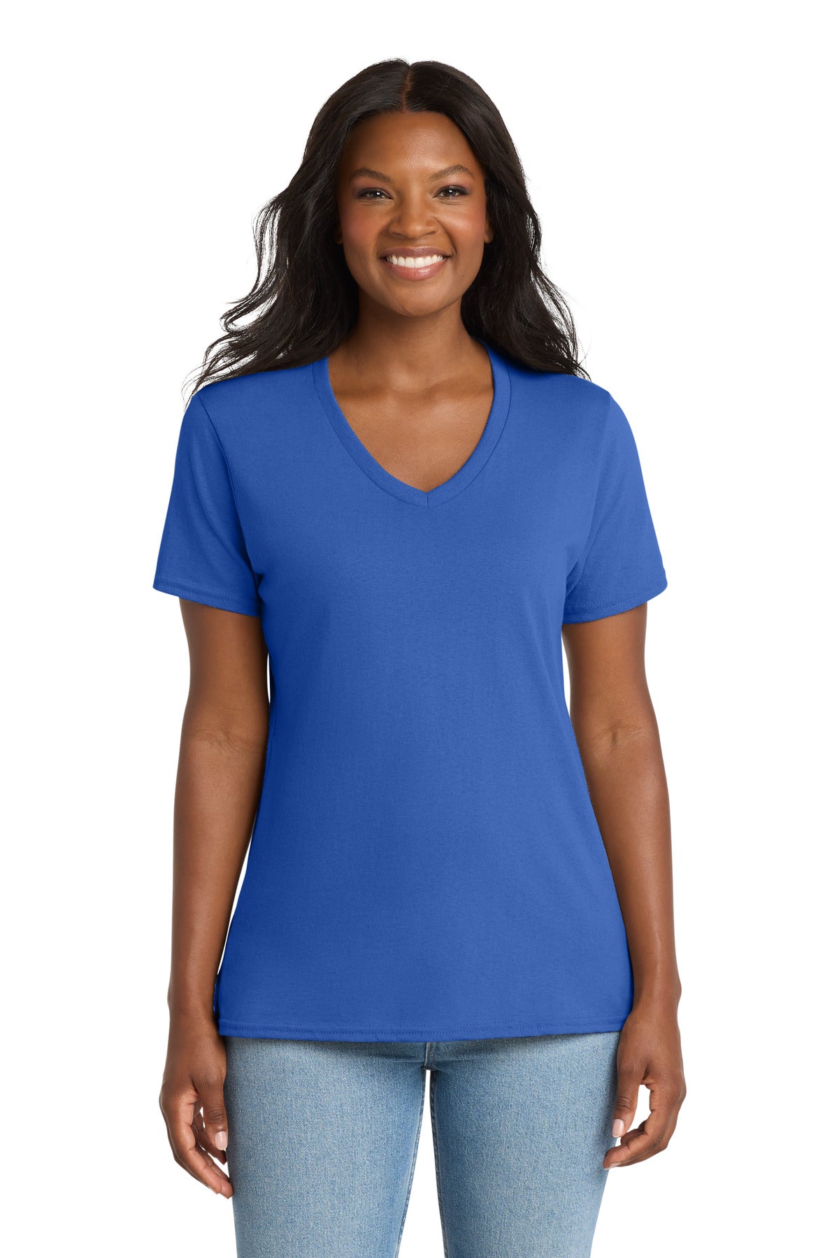 Port & Co Women's Core Cotton V-Neck Tee. LPC54V in Royal