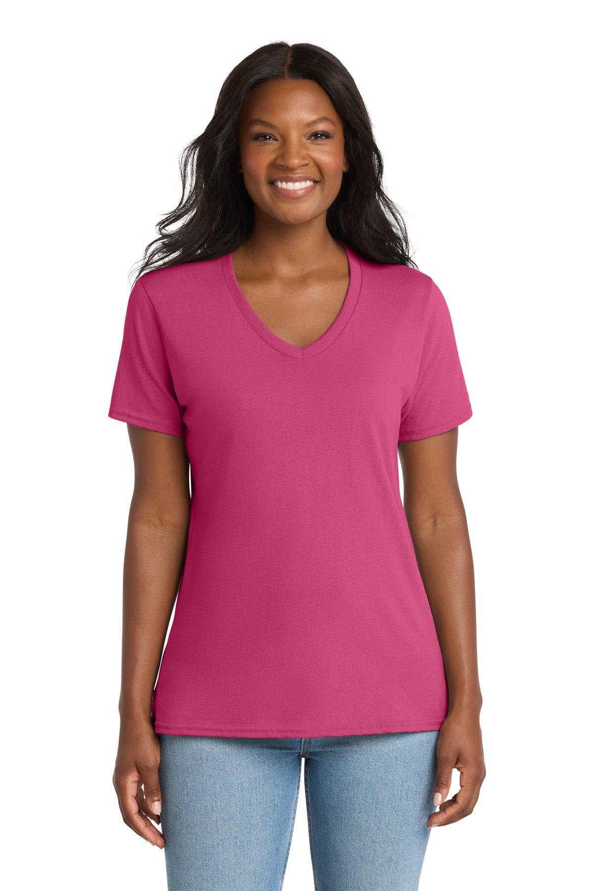 Port & Co Women's Core Cotton V-Neck Tee. LPC54V in Sangria