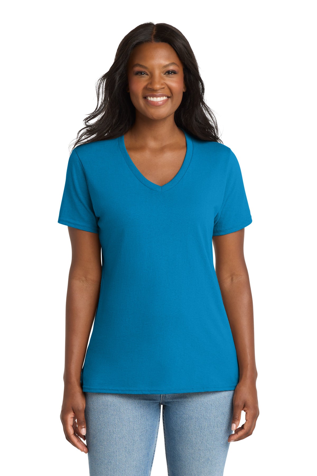 Port & Co Women's Core Cotton V-Neck Tee. LPC54V in Sapphire