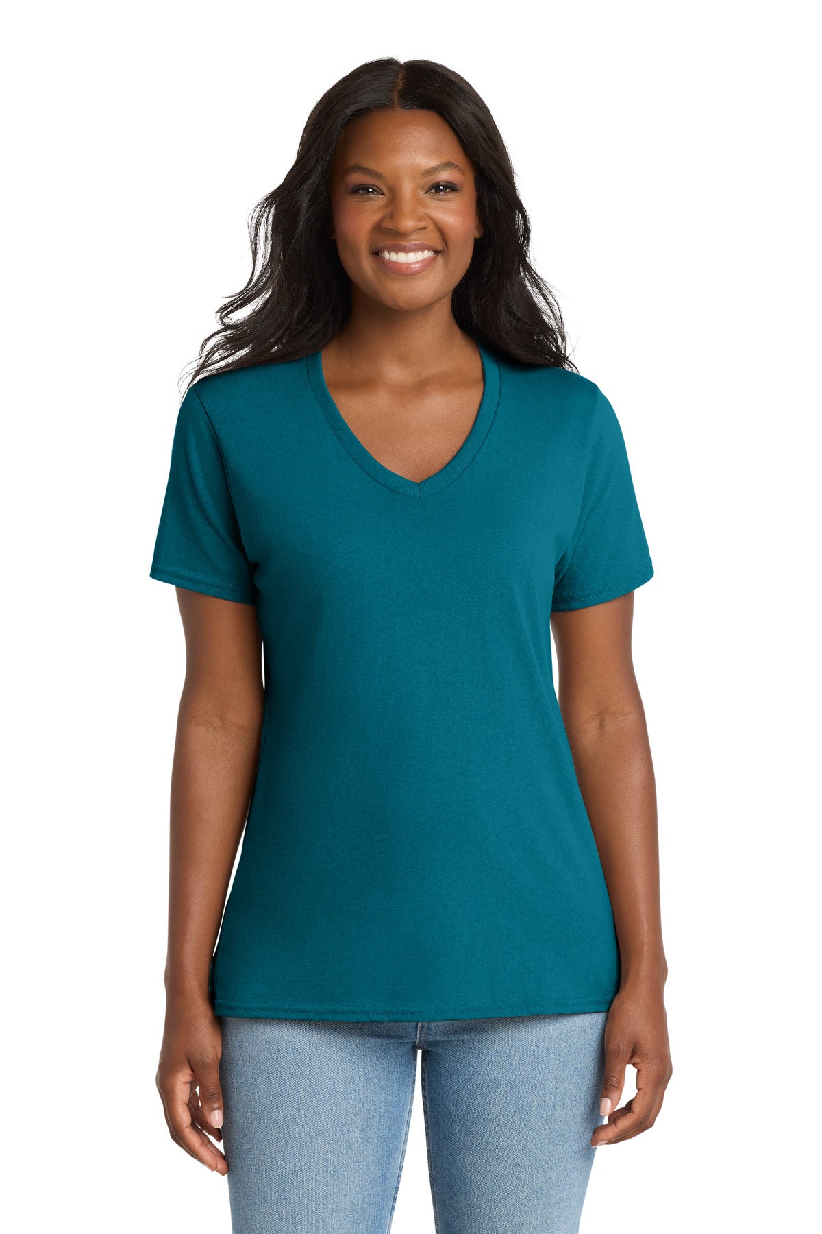 Port & Co Women's Core Cotton V-Neck Tee. LPC54V in Teal