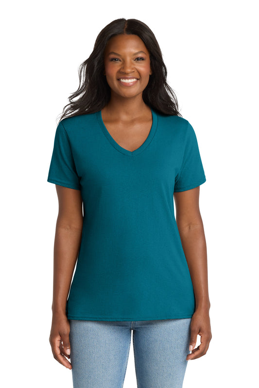 Port & Co Women's Core Cotton V-Neck Tee. LPC54V in Teal