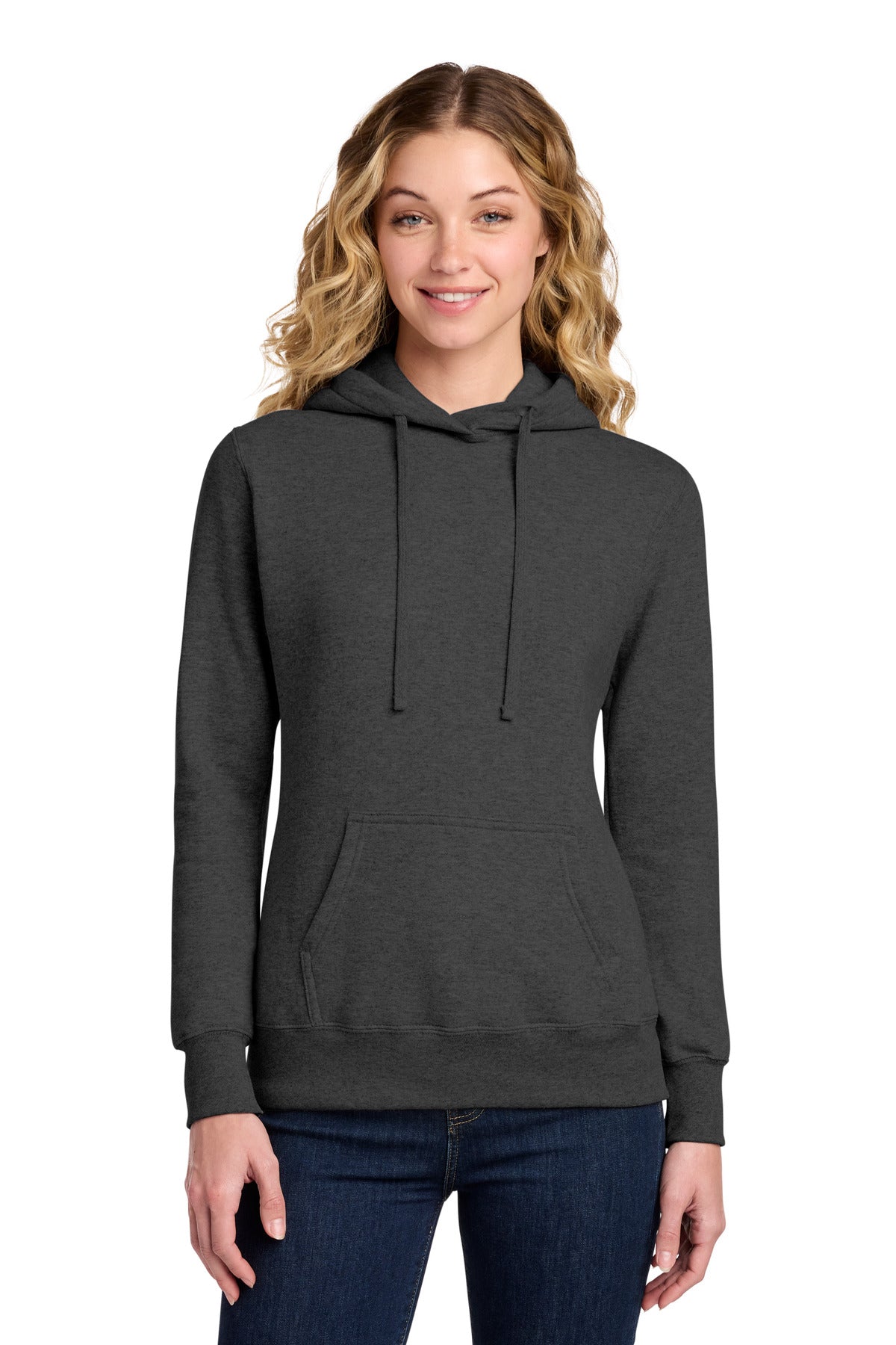 Port & Co Women's Core Fleece Pullover Hooded Sweatshirt LPC78H in Dark Heather Grey