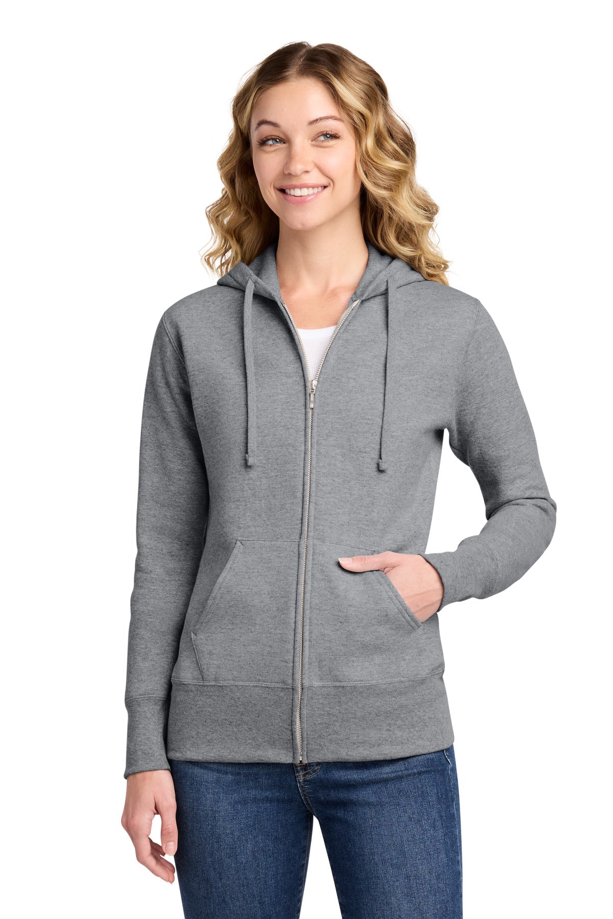 Port & Co Women's Core Fleece Full-Zip Hooded Sweatshirt. LPC78ZH in Athletic Heather