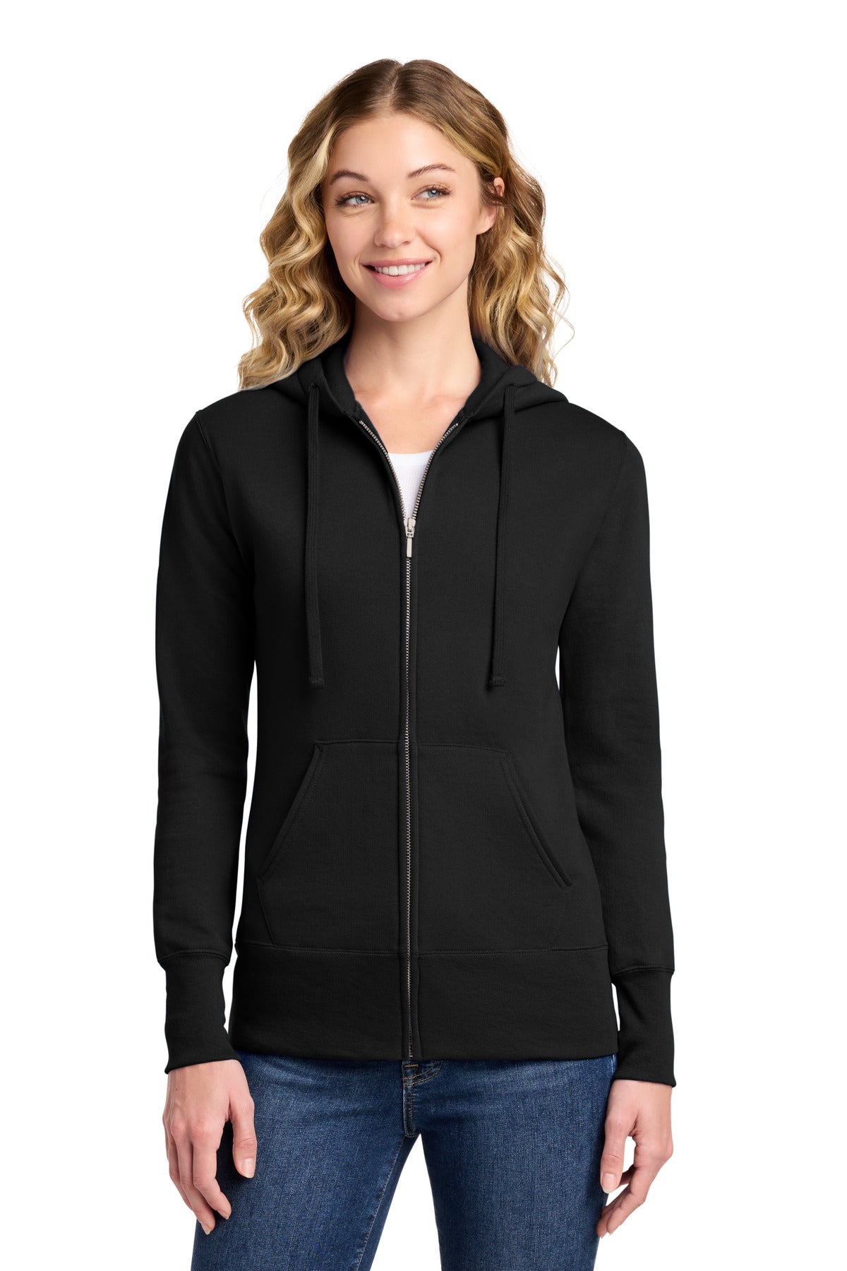 Port & Co Women's Core Fleece Full-Zip Hooded Sweatshirt. LPC78ZH in Jet Black