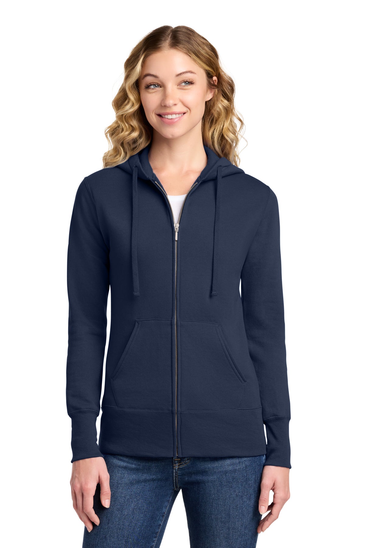 Port & Co Women's Core Fleece Full-Zip Hooded Sweatshirt. LPC78ZH in Navy
