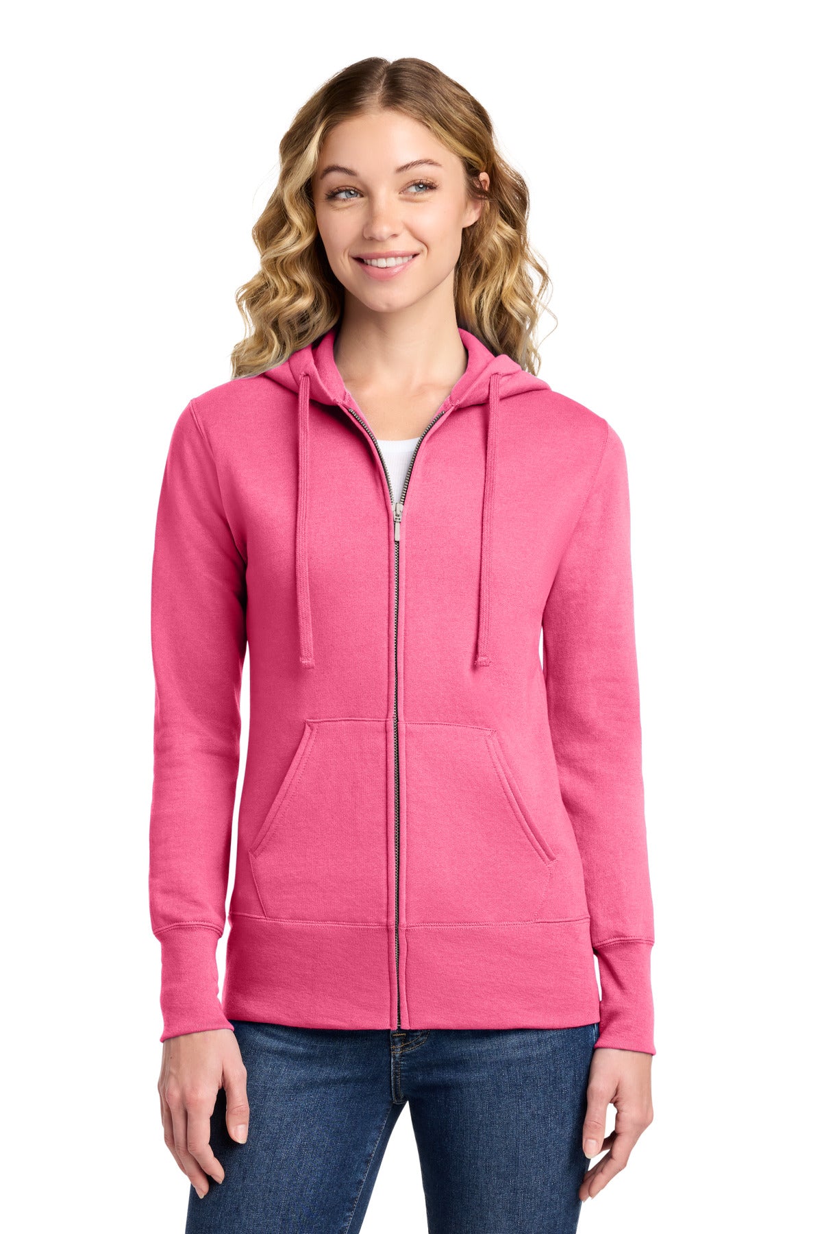 Port & Co Women's Core Fleece Full-Zip Hooded Sweatshirt. LPC78ZH in Neon Pink
