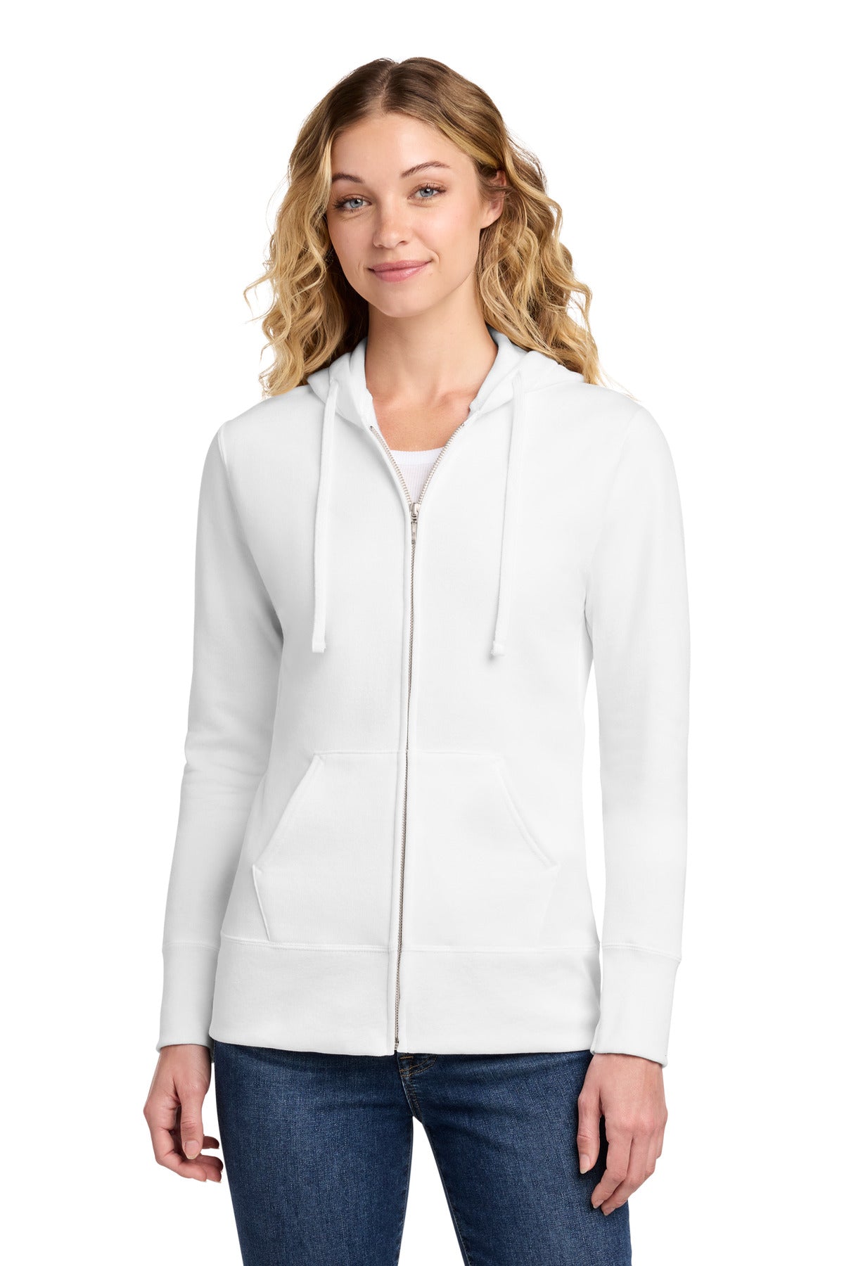 Port & Co Women's Core Fleece Full-Zip Hooded Sweatshirt. LPC78ZH in White