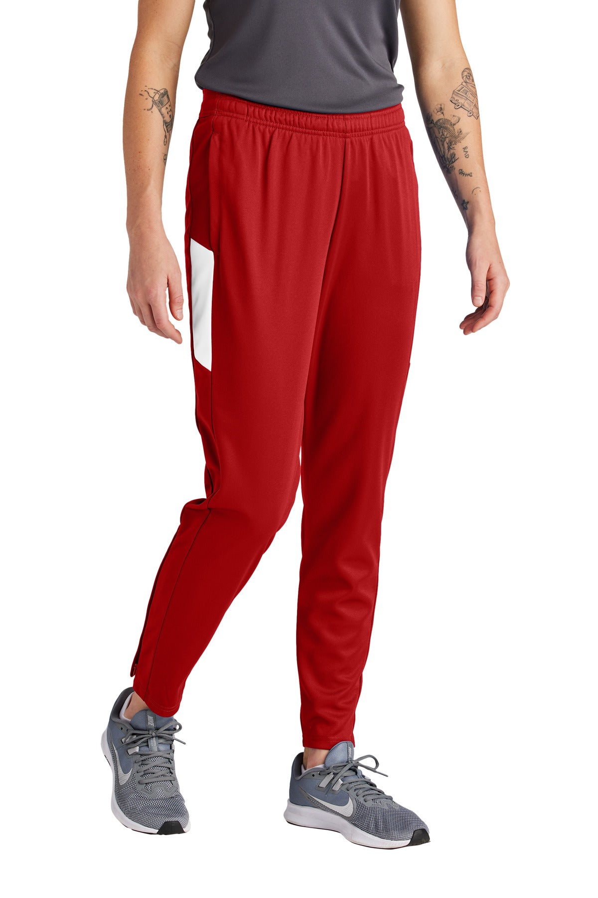 Sport-Tek Women's Travel Pant LPST800 in Deep Red/ White