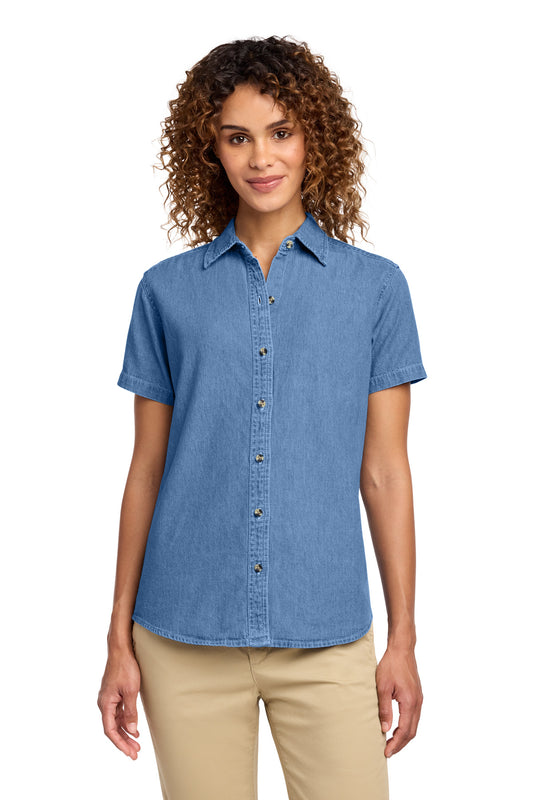 Port & Co Women's Short Sleeve Value Denim Shirt.  LSP11 in Faded Blue