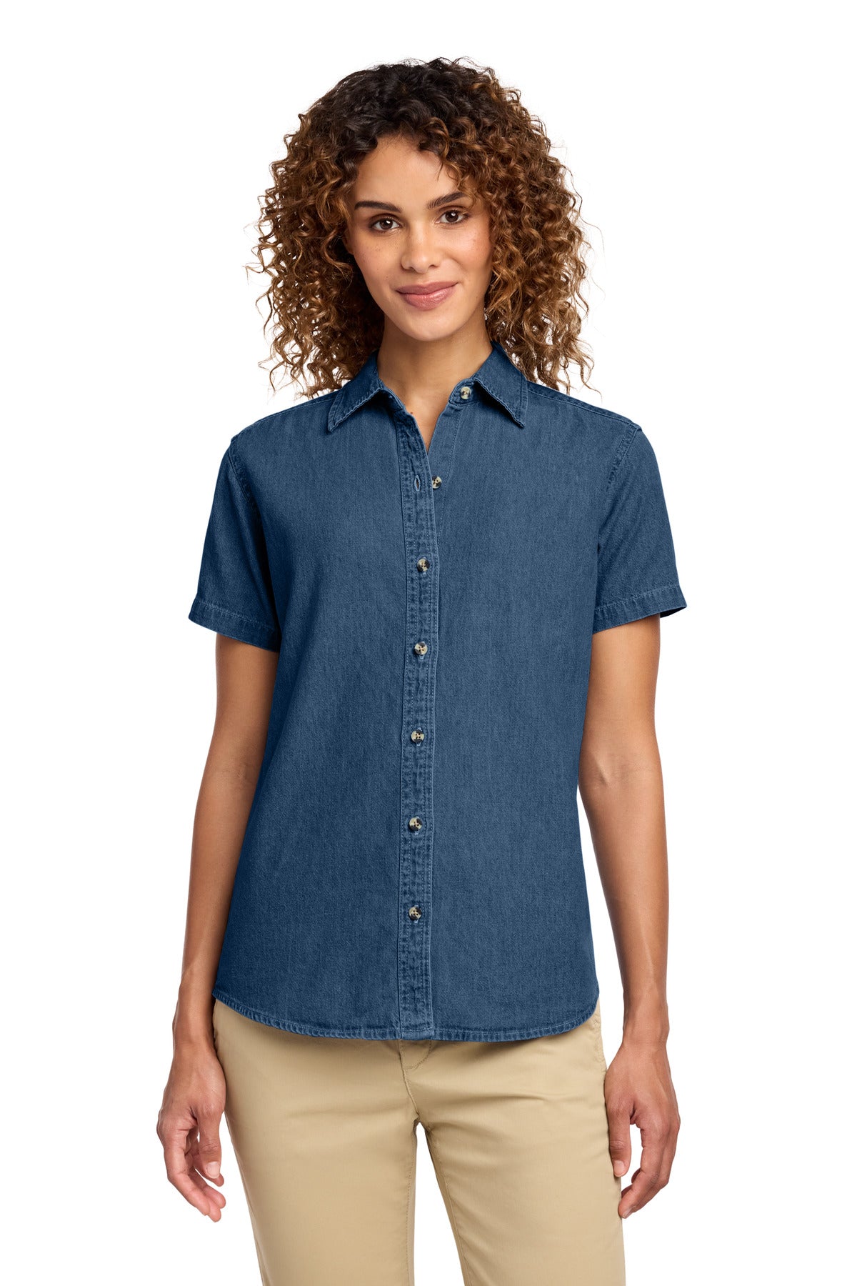 Port & Co Women's Short Sleeve Value Denim Shirt.  LSP11 in Ink Blue