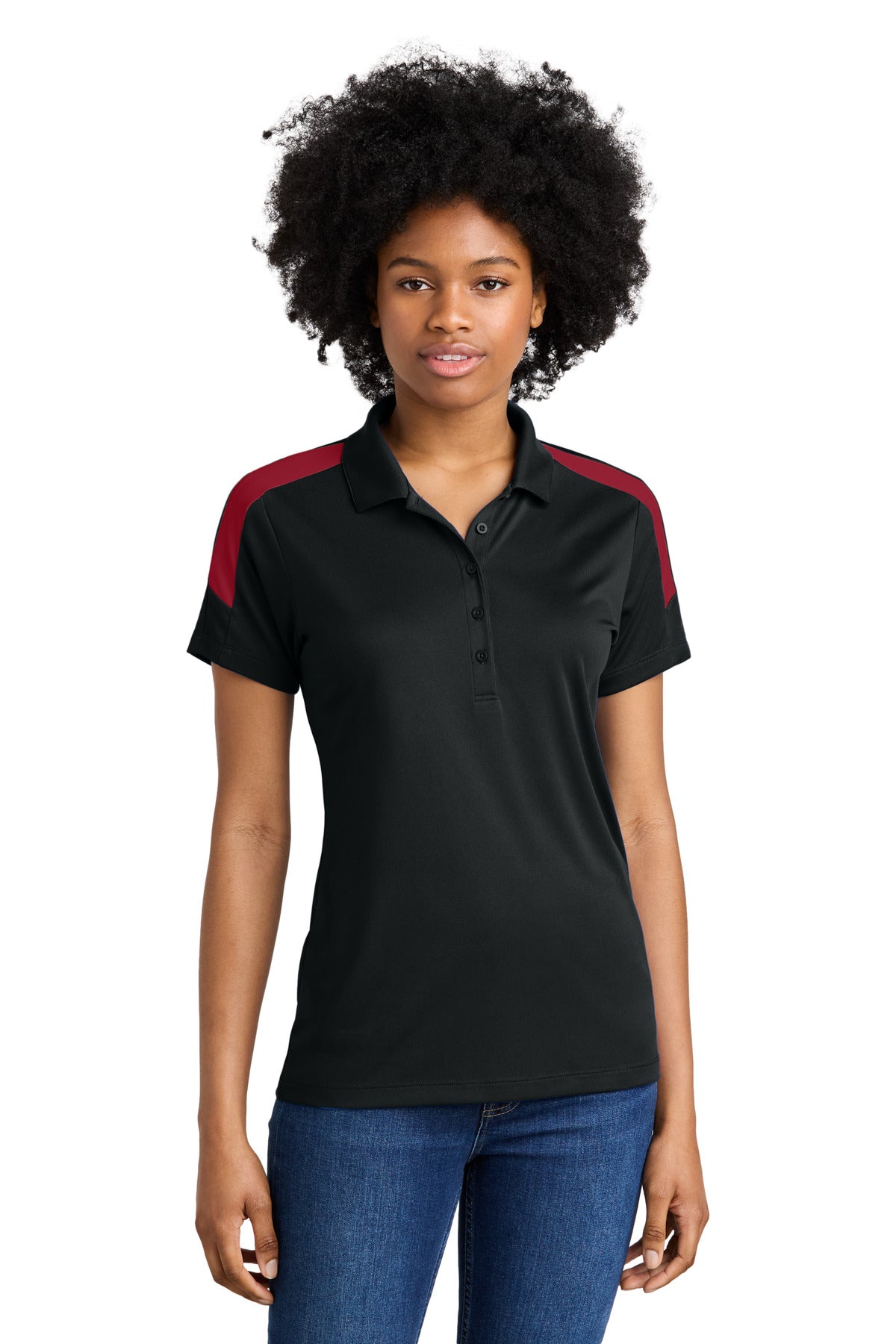 Sport-Tek Women's Competitor United Polo LST104 in Black/ Deep Red