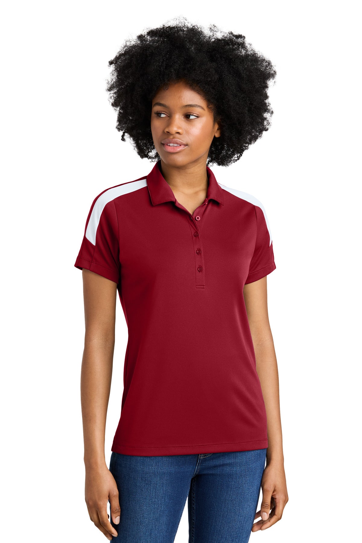 Sport-Tek Women's Competitor United Polo LST104 in Deep Red/ White