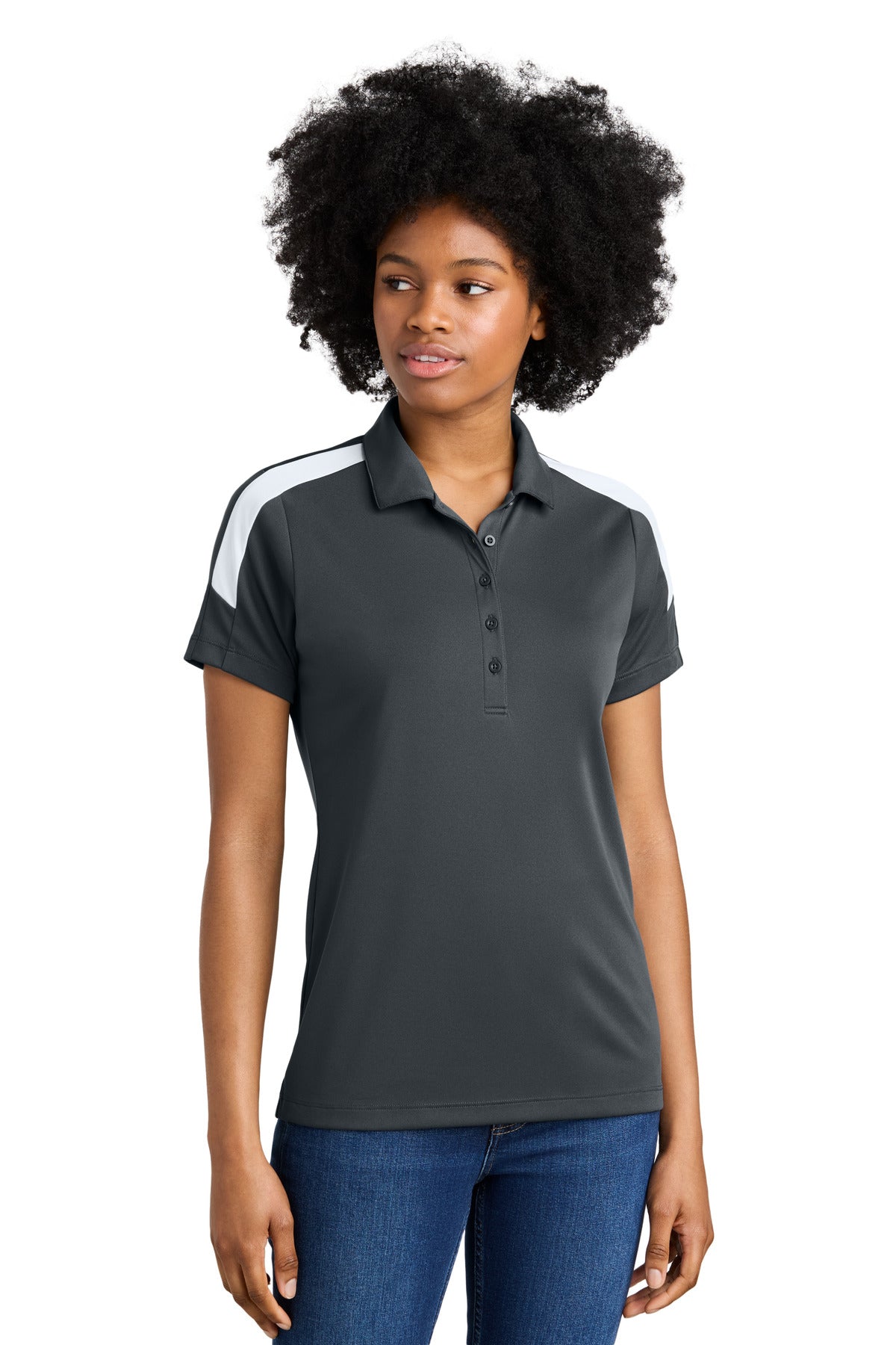 Sport-Tek Women's Competitor United Polo LST104 in Iron Grey/ White