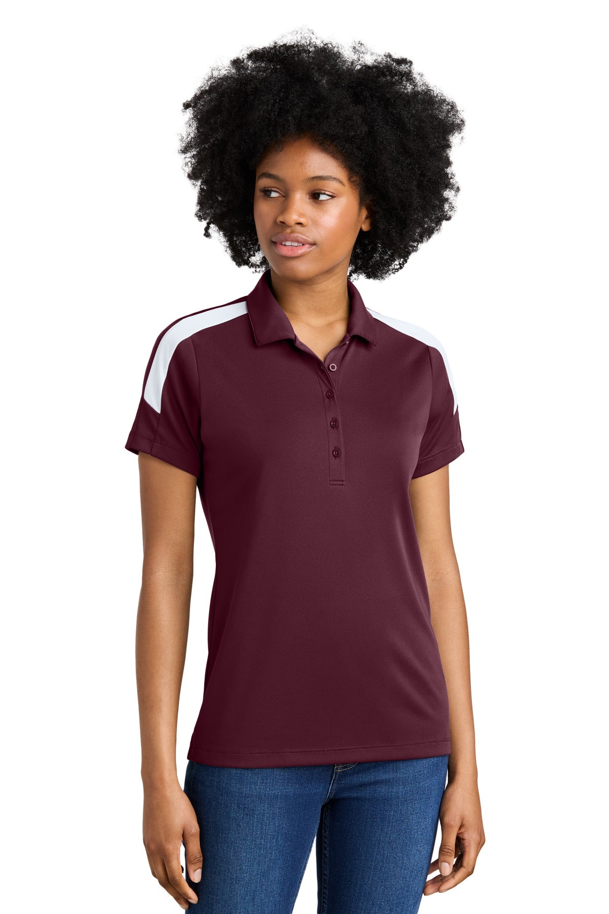 Sport-Tek Women's Competitor United Polo LST104 in Maroon/ White