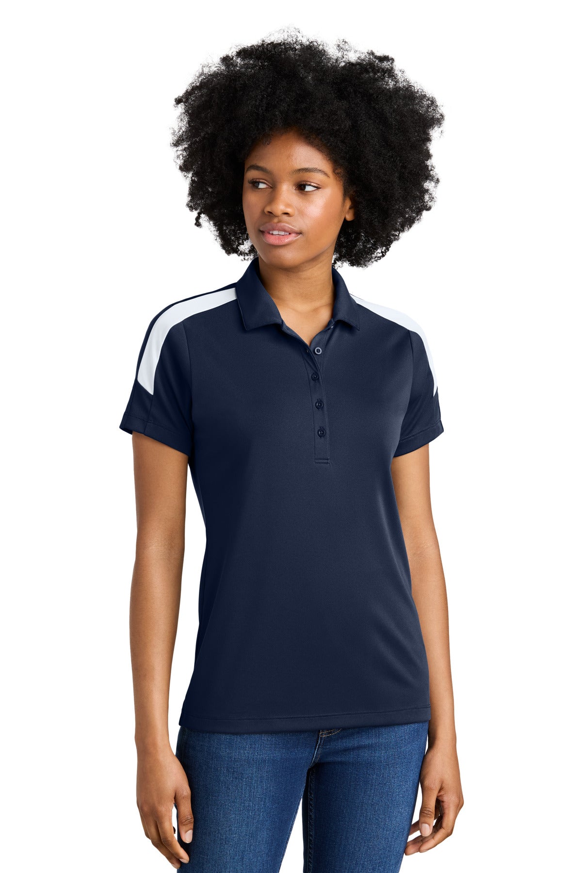 Sport-Tek Women's Competitor United Polo LST104 in True Navy/ White