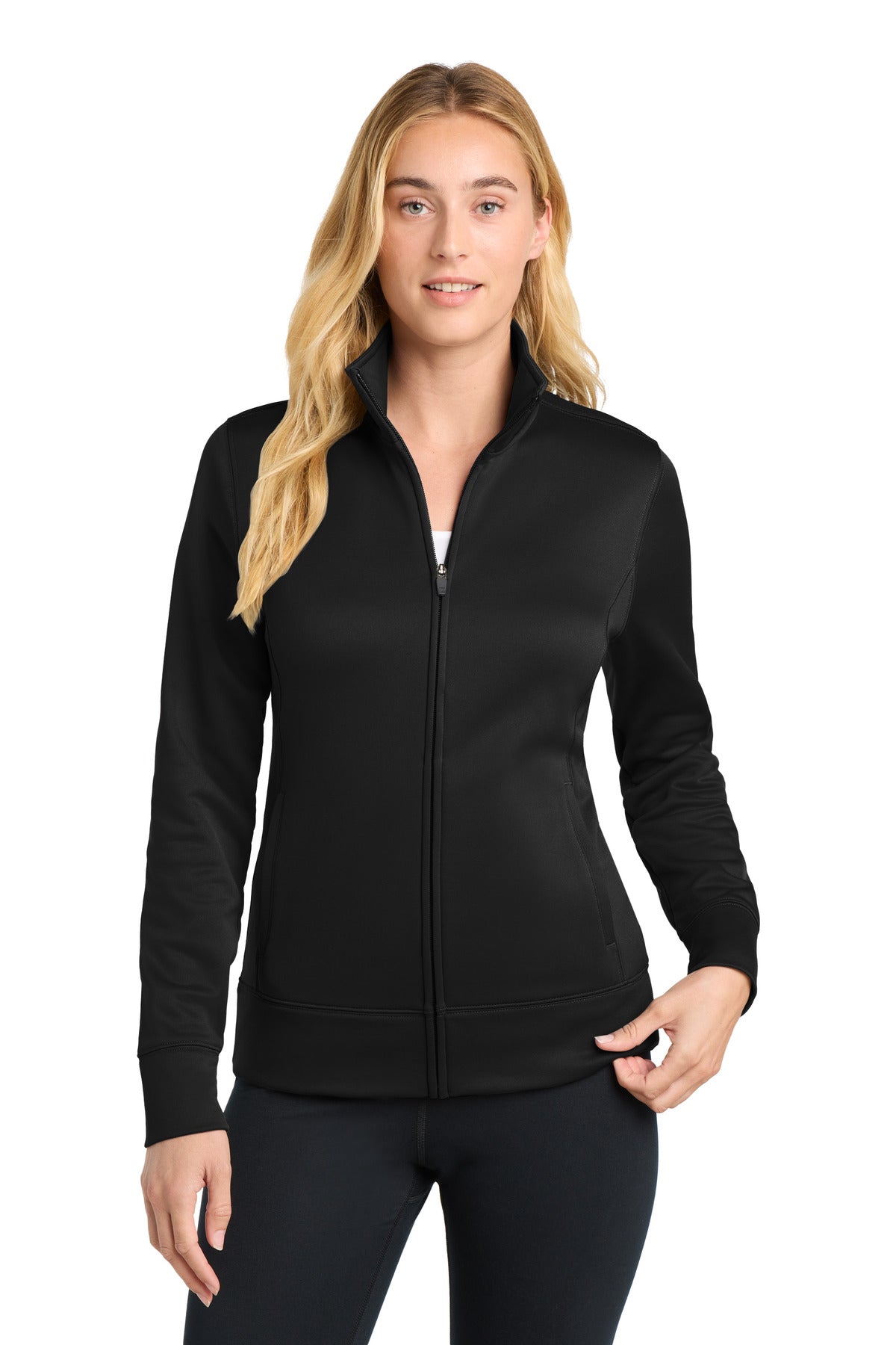 Sport-Tek Women's Sport-Wick Fleece Full-Zip Jacket.  LST241 in Black