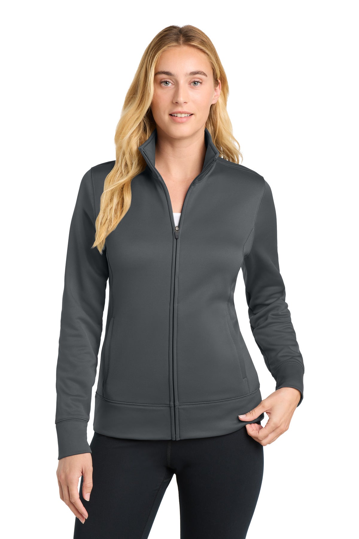 Sport-Tek Women's Sport-Wick Fleece Full-Zip Jacket.  LST241 in Dark Smoke Grey