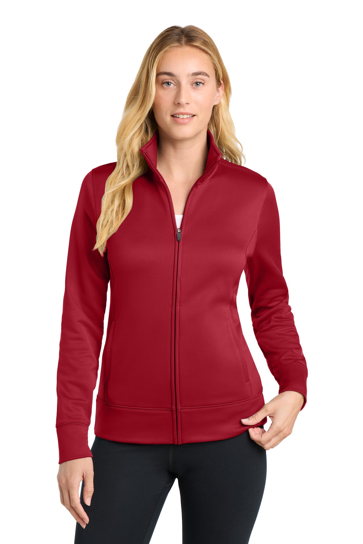 Sport-Tek Women's Sport-Wick Fleece Full-Zip Jacket.  LST241 in Deep Red