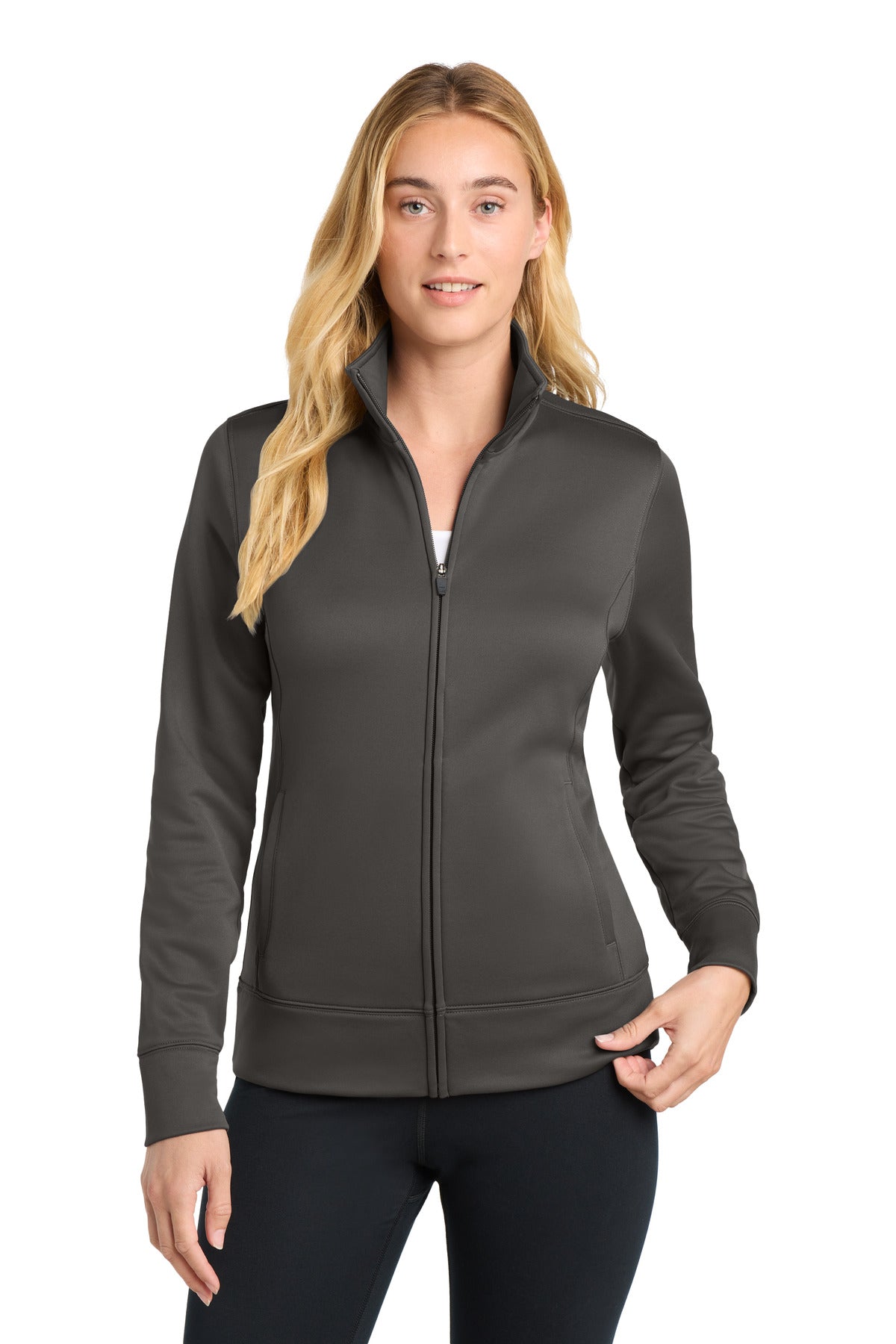 Sport-Tek Women's Sport-Wick Fleece Full-Zip Jacket.  LST241 in Iron Grey