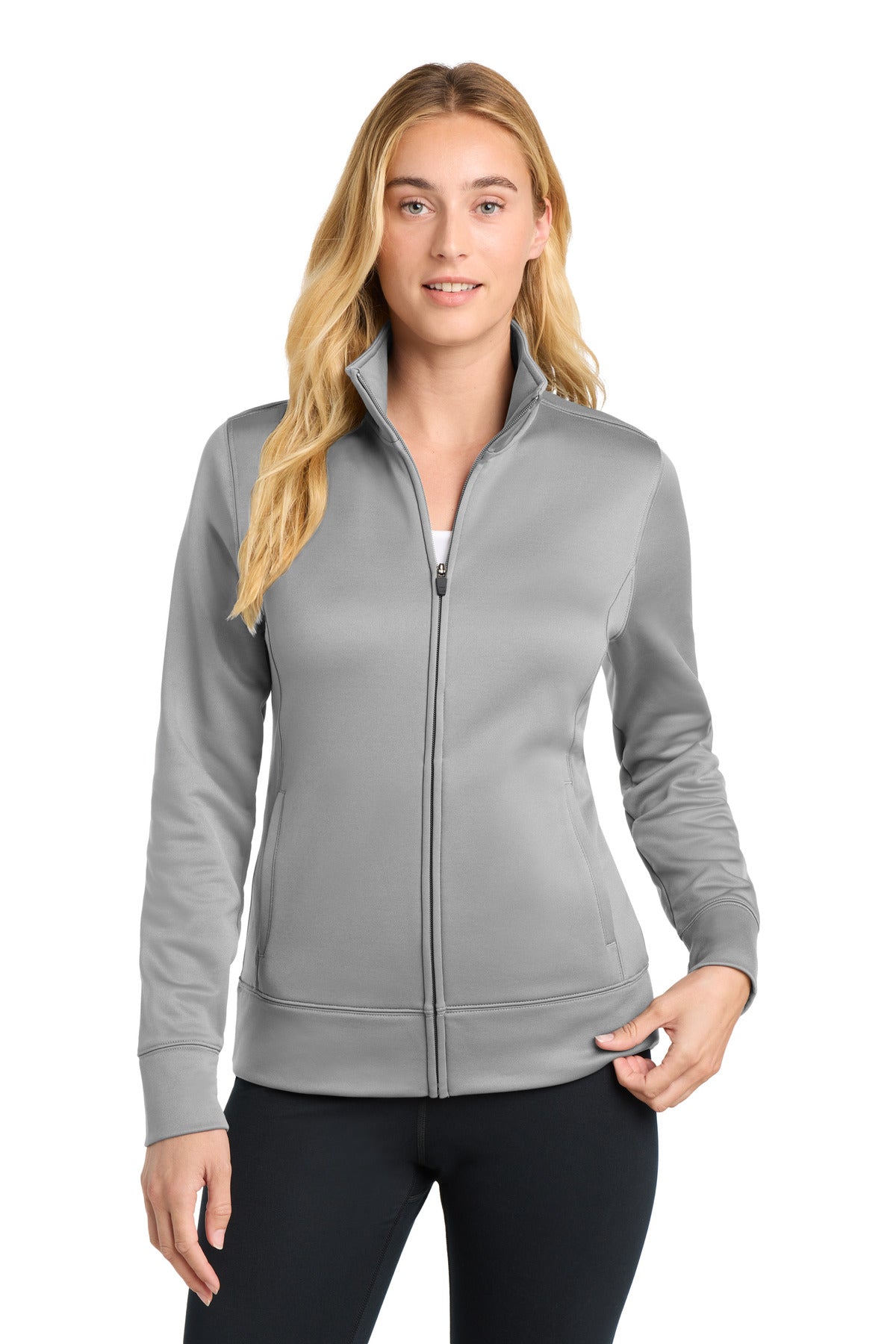 Sport-Tek Women's Sport-Wick Fleece Full-Zip Jacket.  LST241 in Silver