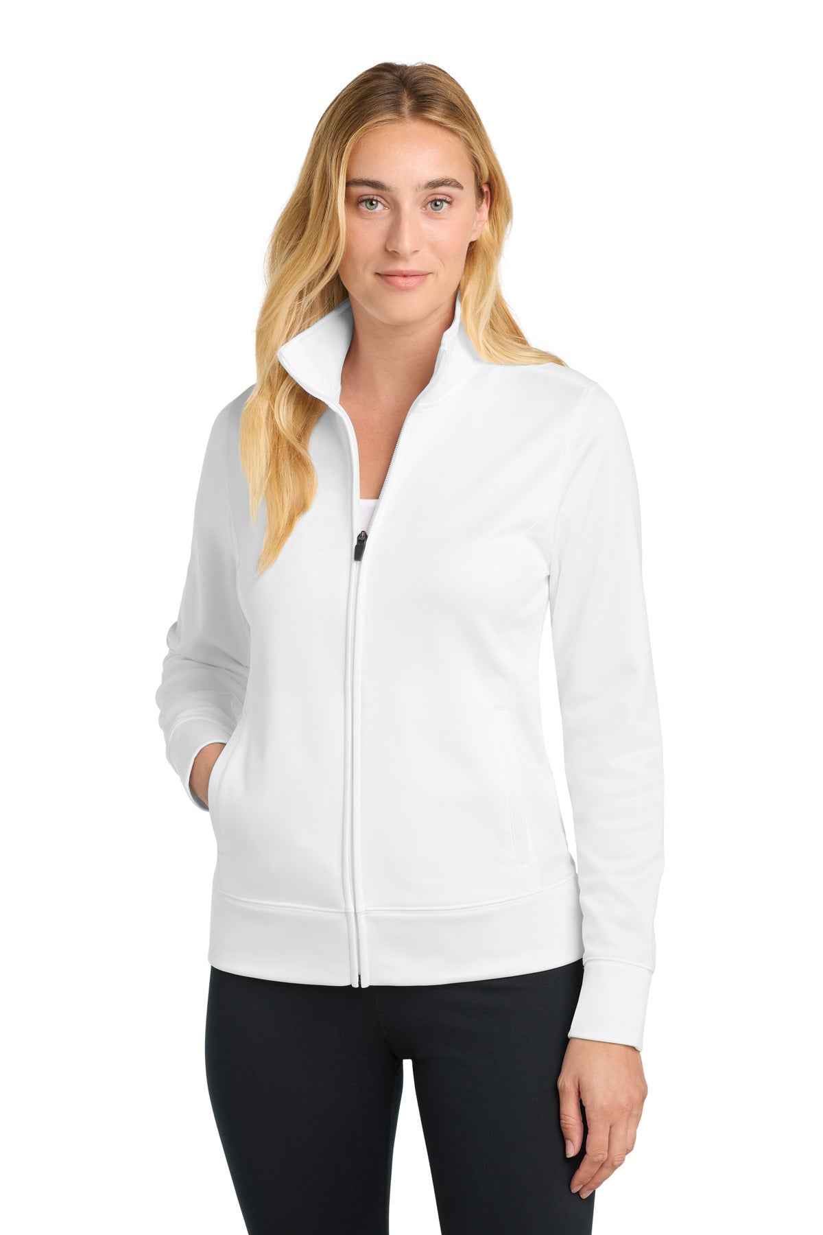 Sport-Tek Women's Sport-Wick Fleece Full-Zip Jacket.  LST241 in White
