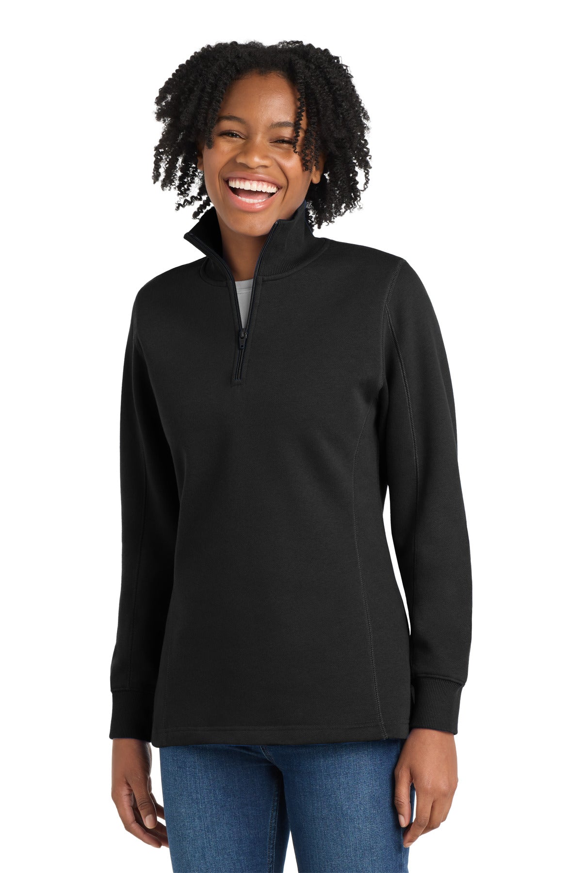 Sport-Tek Women's 1/4-Zip Sweatshirt. LST253 in Black